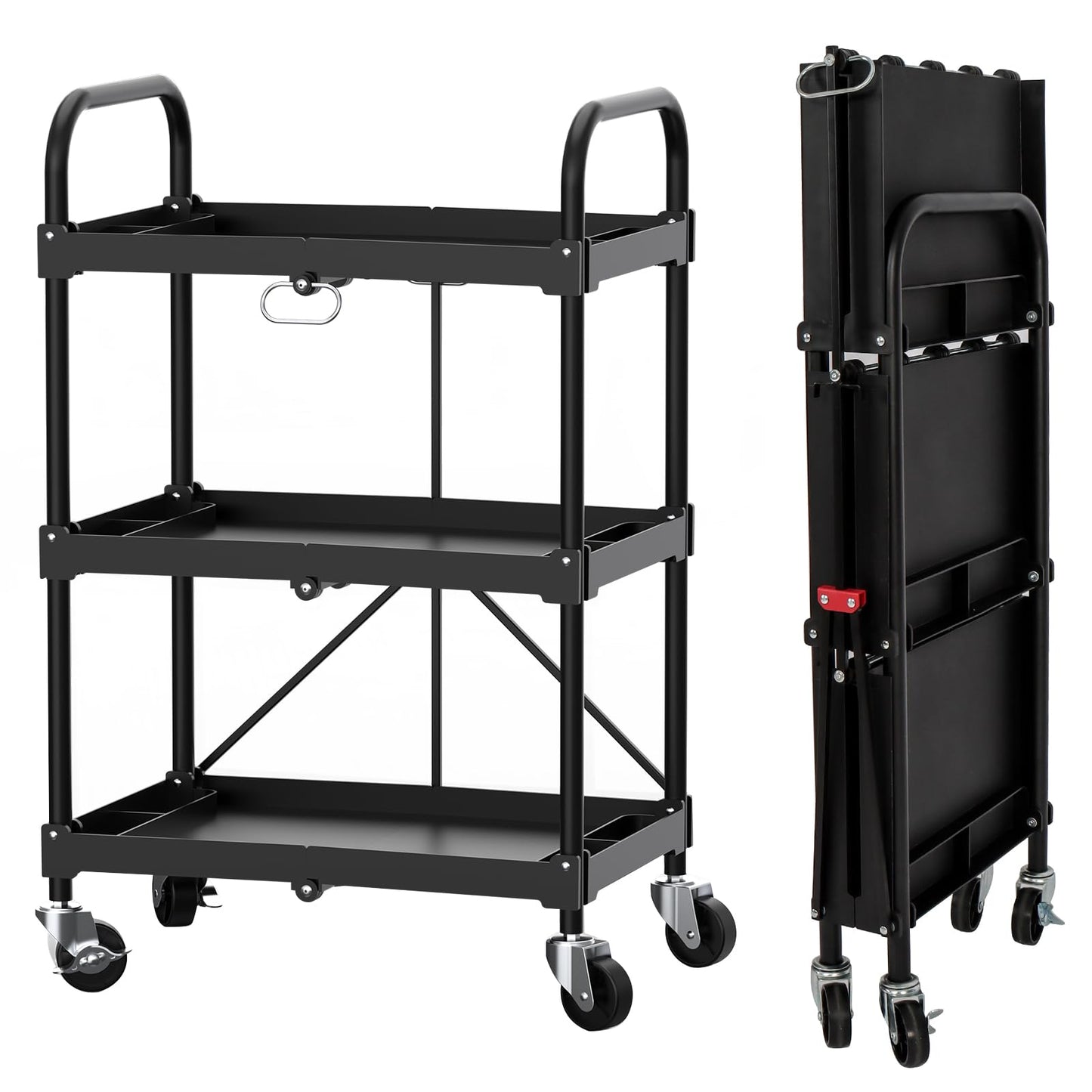 LEADALLWAY Platform Truck Large Size 880lbs 35.8x24x34.3inches Yellow with 2 Rope+Collapsible Service Cart