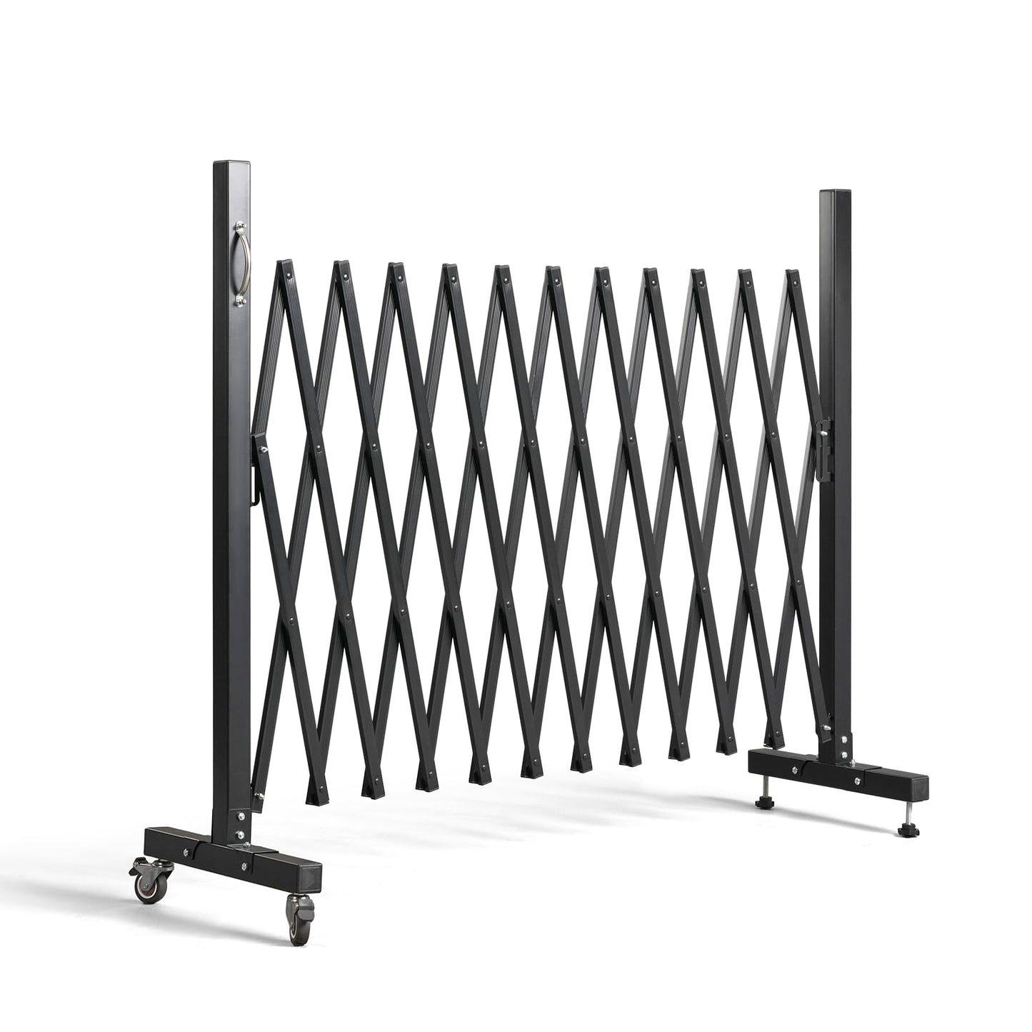 VINGLI 11.5ft Expandable Garden Fence with Casters, Aluminum Retractable Barricade Gate, Adjustable Safety Gate, Pet Barrier for Patio, Garage, Driveway, Crowd Control (Black)