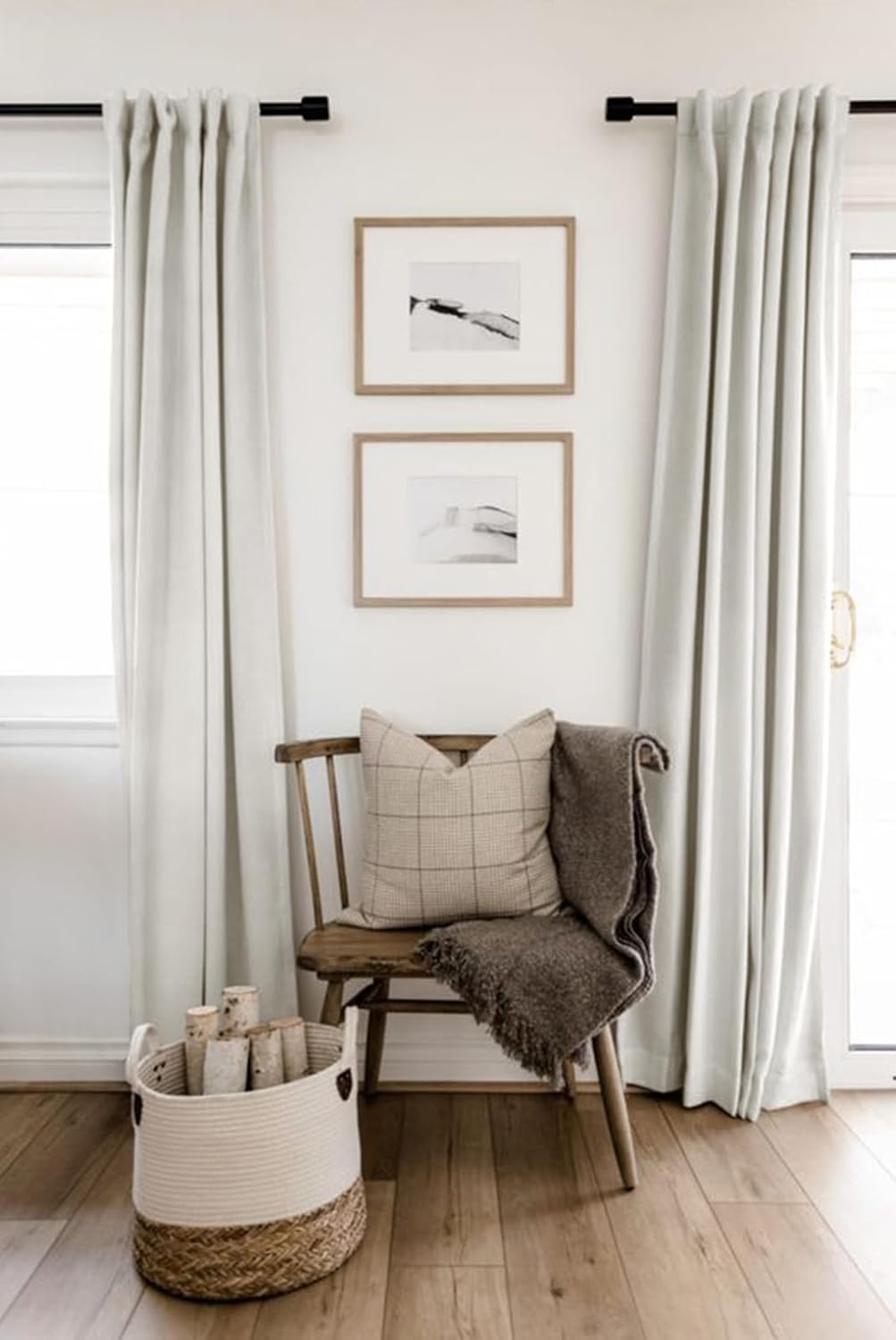 Skiennix 100% Blackout Linen Curtains - Thermal Insulated Drapes for Bedroom | 50" W x 90" L, Beige