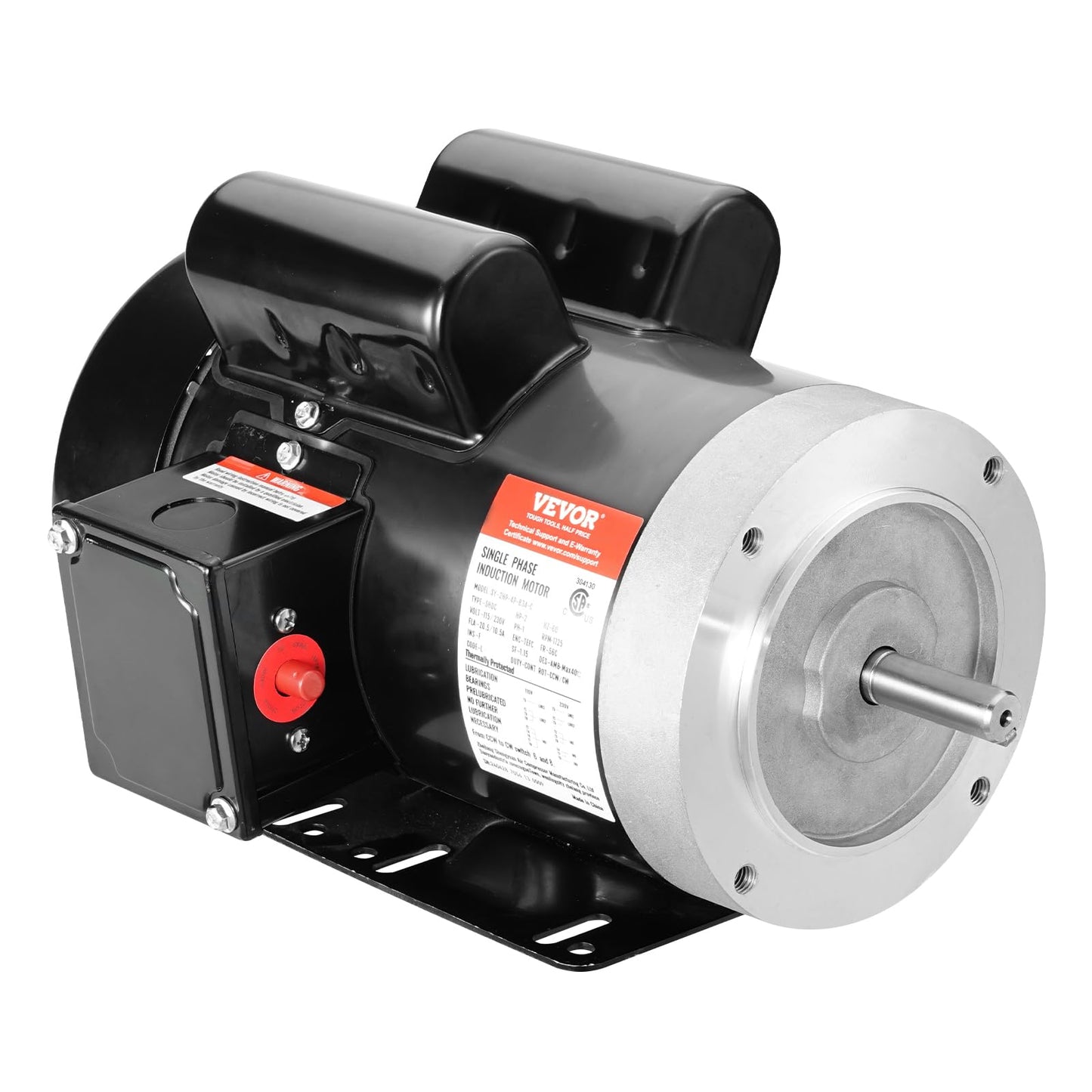 VEVOR 2HP Electric Motor 1725 RPM, AC 115V/230V, 56C Frame, Air Compressor Motor Single Phase, 5/8" Keyed Shaft, CW/CCW Rotation for Agricultural Machinery and General Equipment