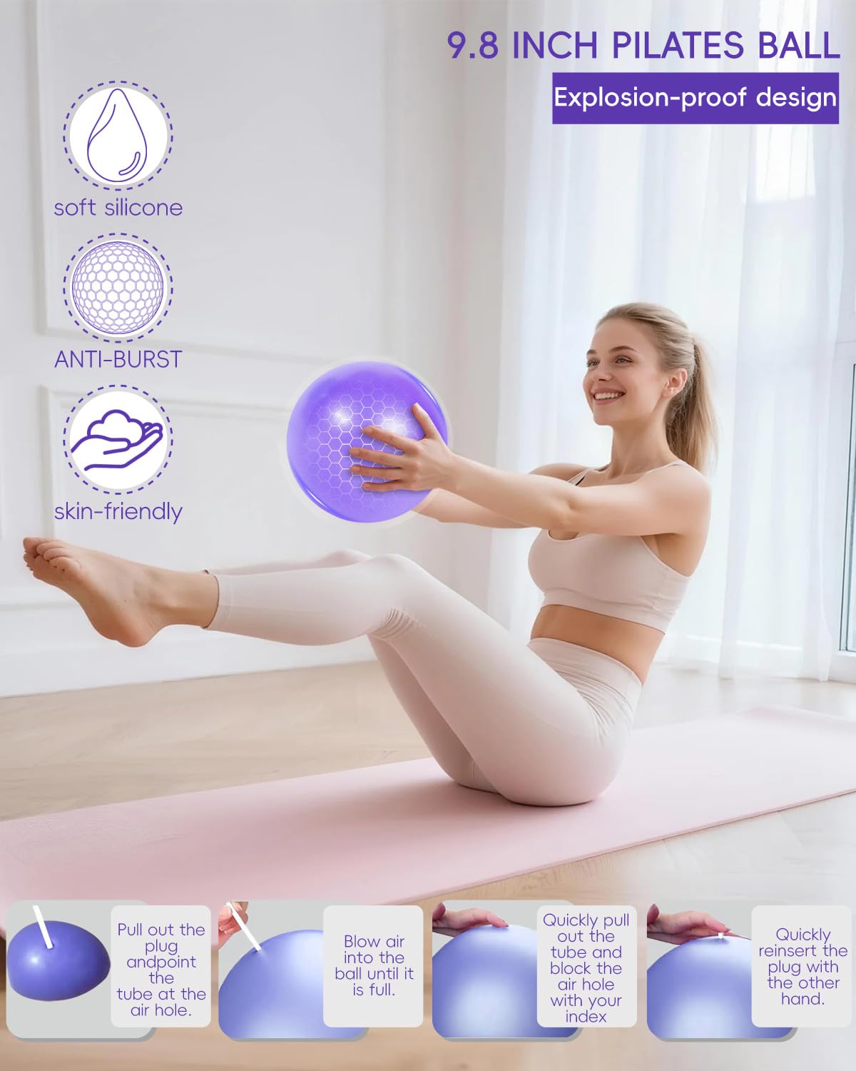 KABCON Pilates Kit for Home, Women Beginners Workout Essentials Set with 13" Ring, 9.8" Ball, Resistance Bands & Guide, 13/14/16 PCS Compact Pilates Equipment
