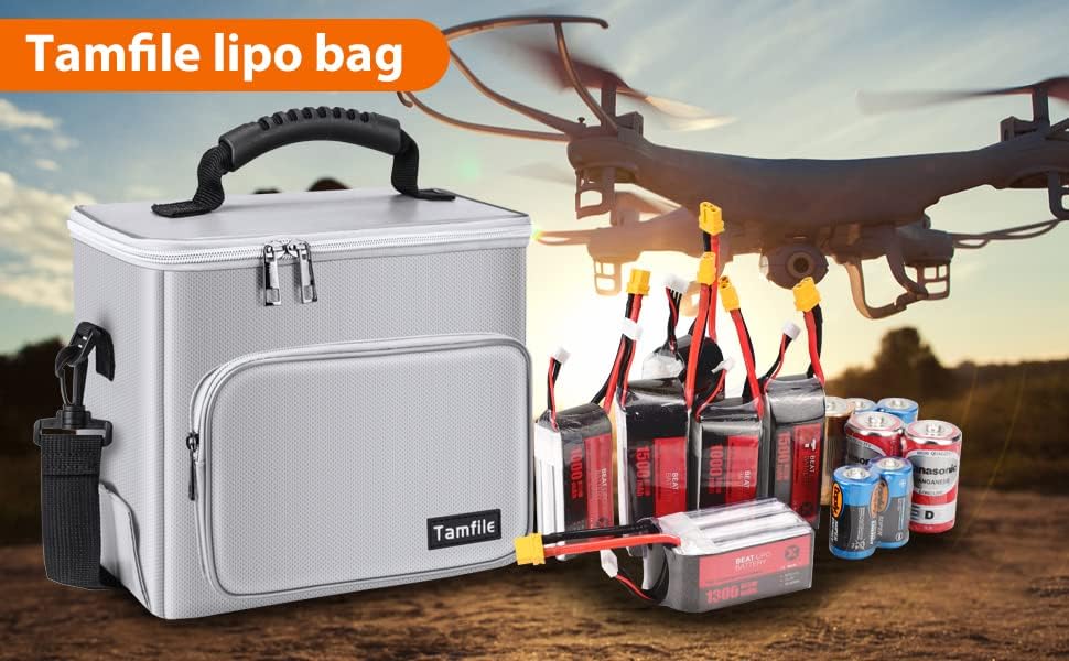 4200F Tamfile Fireproof Lipo Battery Bag with Heat Insulated, Ebike Lipo Bag with Pockets and Shoulder
