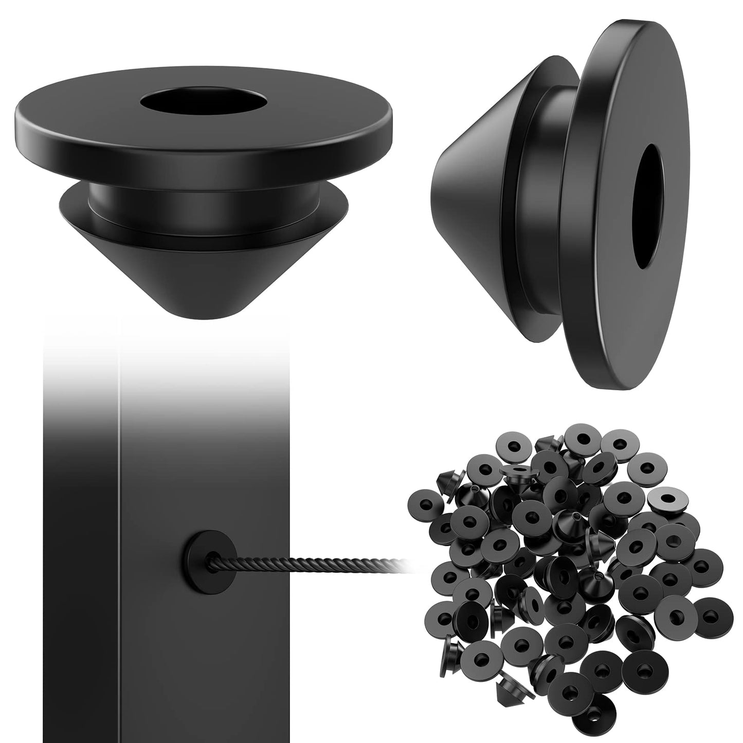 BLIKA 100 Pack Cable Railing Rubber Grommets for 1/8" 5/32" 3/16" Cables for Metal Cable Railing Posts, 1/8" Cable Railing Grommet, Cable Railing Protective Sleeves for Metal Posts, BL10-L