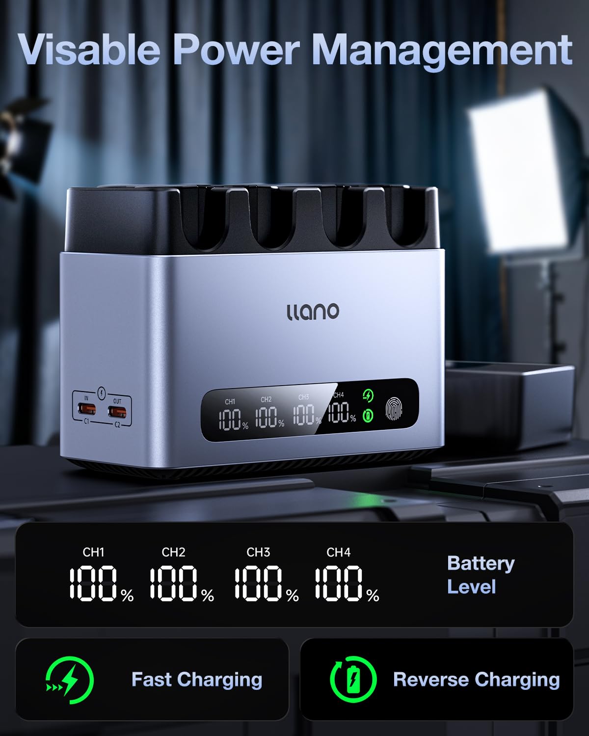 llano 4-Pack NP-W235 Batteries and 65W 4-Slot Charger for Fujifilm XT-5, XT-4, X-S20, X-H2S, X-H2, GFX100S, GFX50S II, USB-C Fast Charging, LED Display, Heat Dissipation Durable CNC Aluminum