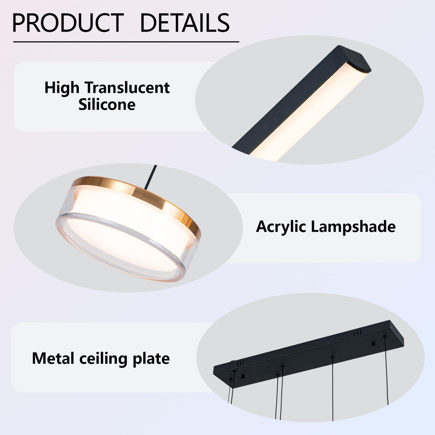 Jyforid Modern Black LED Dining Room Light Fixture with Remote Control, 38.5" 38W 3-Color Temp Stepless Dimmable Island Pendant Lights, Hanging Adjustable Linear Chandelier for Kitchen Bar