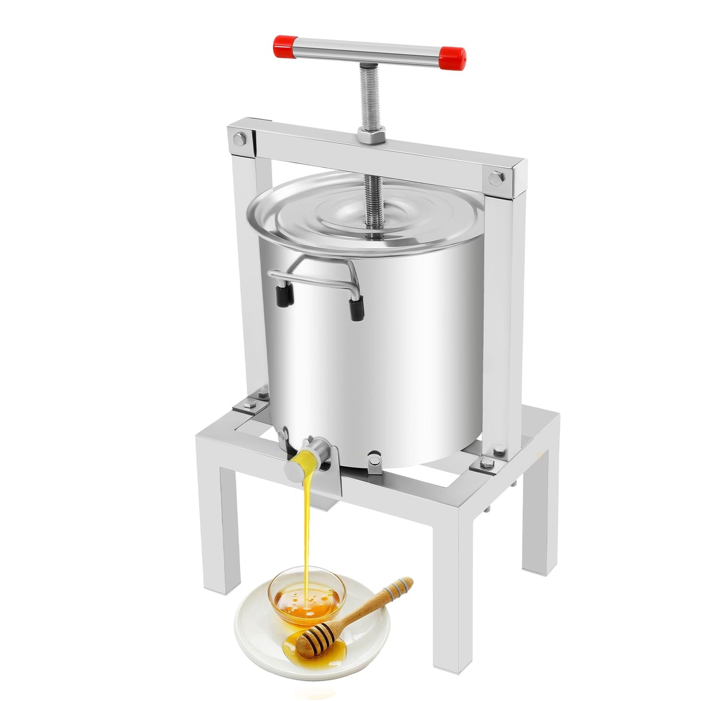 10L/2.6Gal Fruit Wine Press, DIY Large Manual Juice Press Maker Beeswax Extractor with T-Handle, Stainless Steel Cider, Grape, Apple Press Machine for Wine and Juice Making