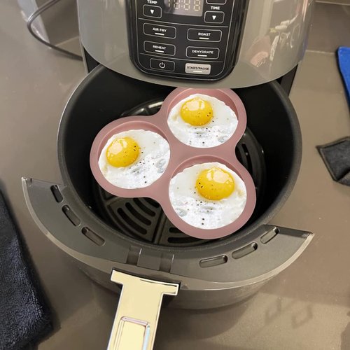 KVZVK Reusable Egg Pan for Air Fryer - Non-Stick 3-Cavity Baking Mold for Perfect Burgers