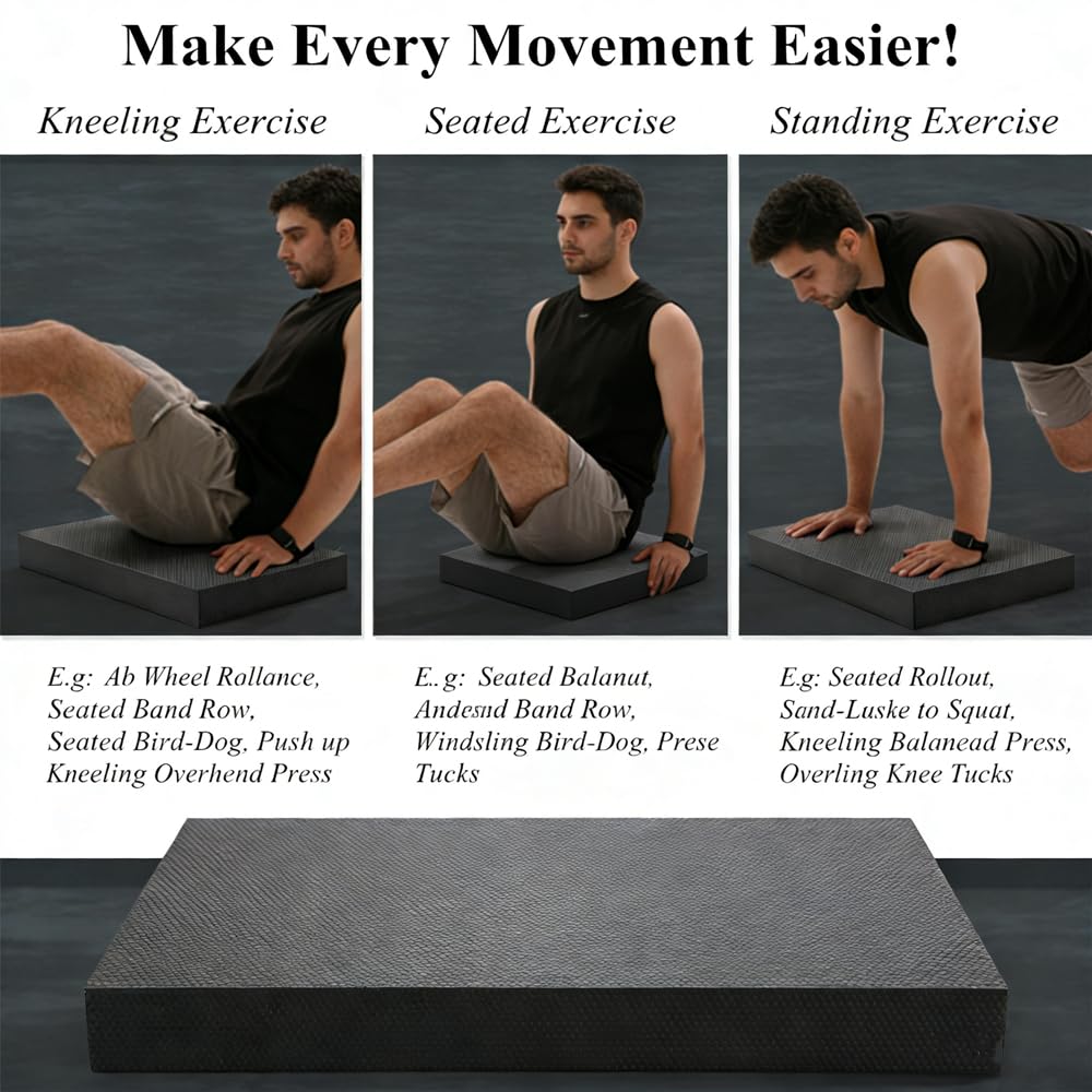 Kvittra Premium Extra Thick High-Density TPE Balance Pad - Non-Slip Exercise Mat for Stability Training, Yoga, Pilates, Physical Therapy & Home Office Comfort (Black, 19.69 * 15.7 * 2.36)