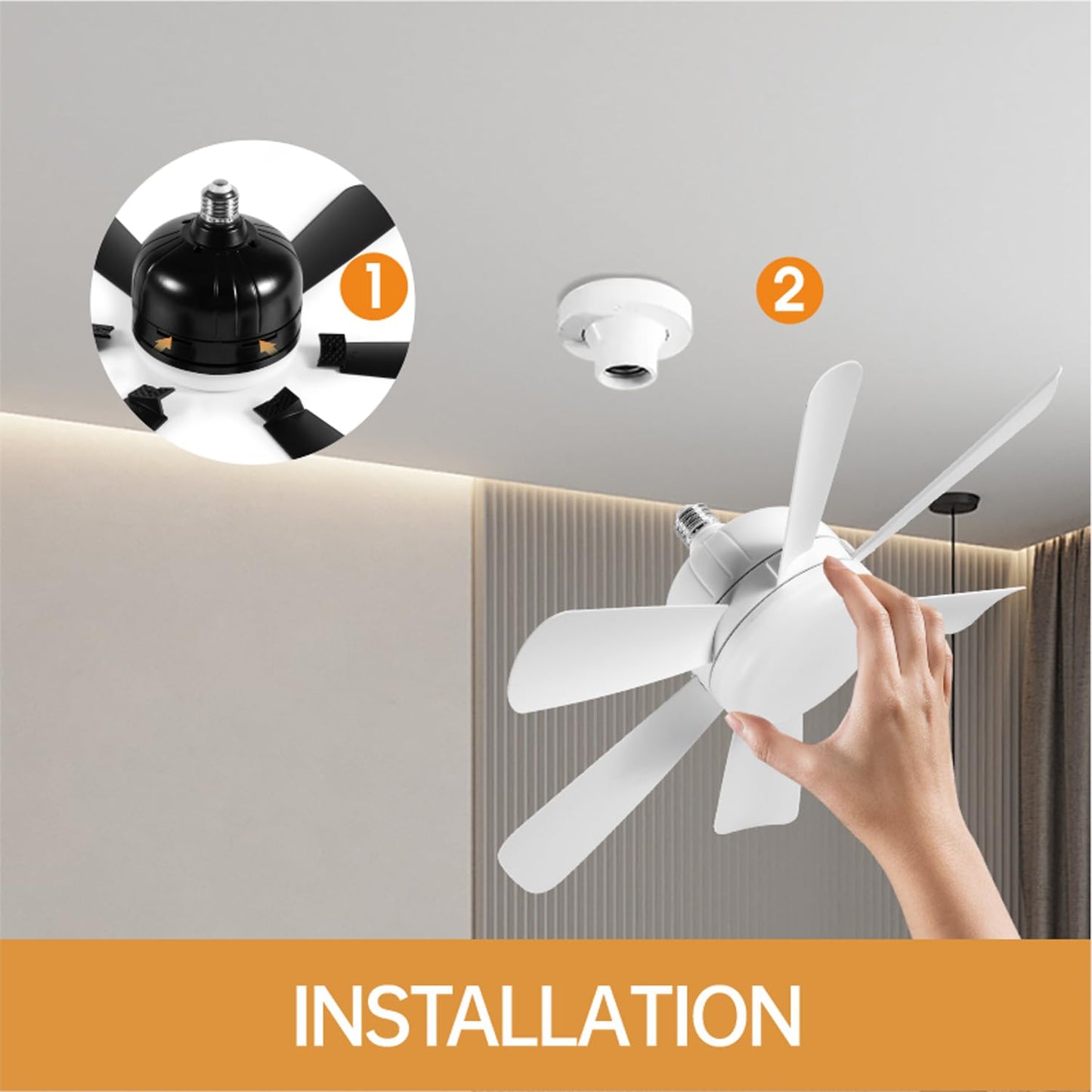 Socket Fan LED Ceiling Lights,18inch APP Control E26 Fans Bulb with Remote & Dimmable LED Ceiling Fan Lights,3Color 3000K-6500K,1800LM Fan Light Bulb Screw in Ceiling (White-2Pack)