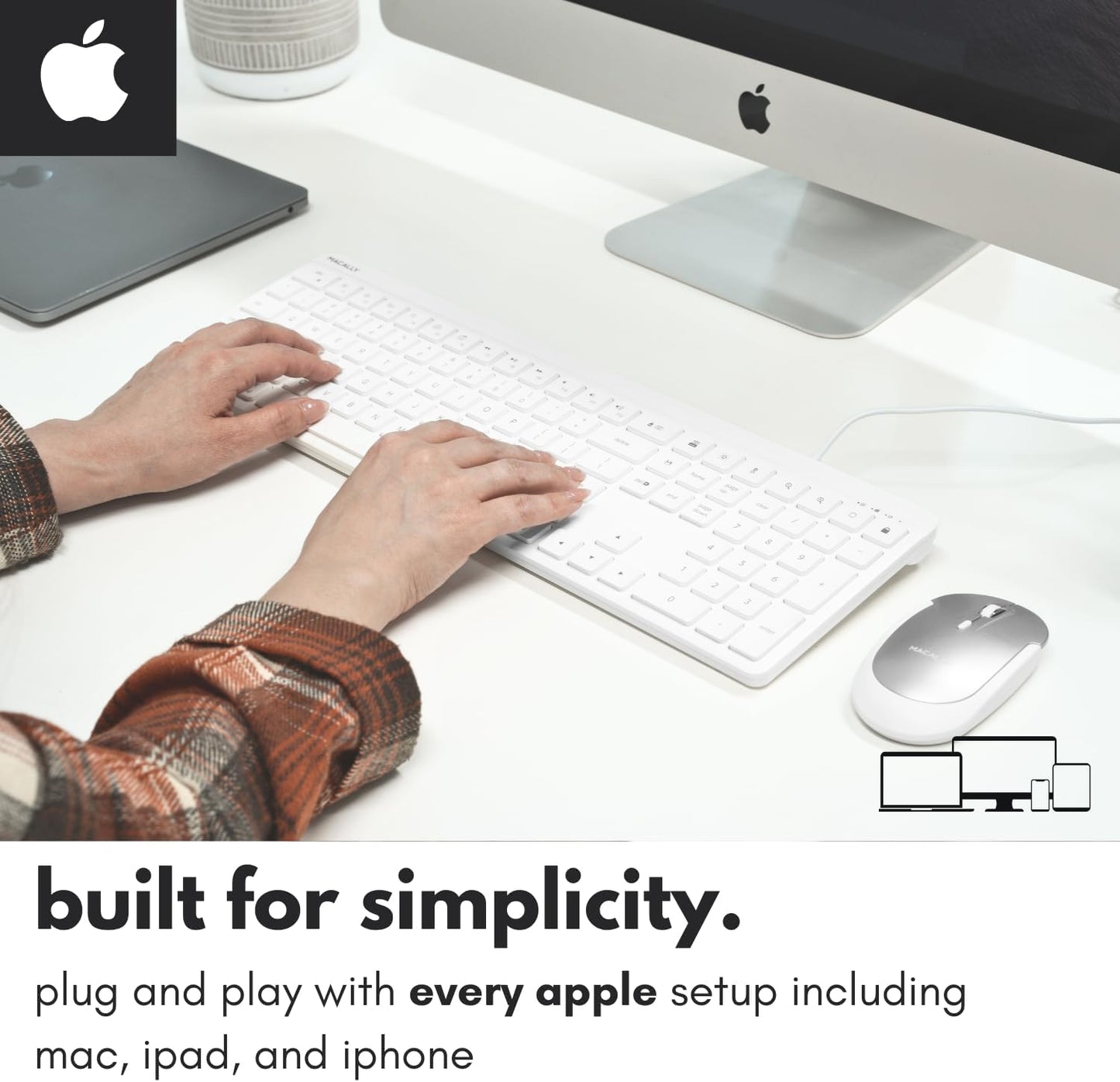 Macally 22 USB C Wired Keyboard for Mac (USB C + USB A) Full Size Keyboard with Shortcuts, Quiet Typing, for MacBook