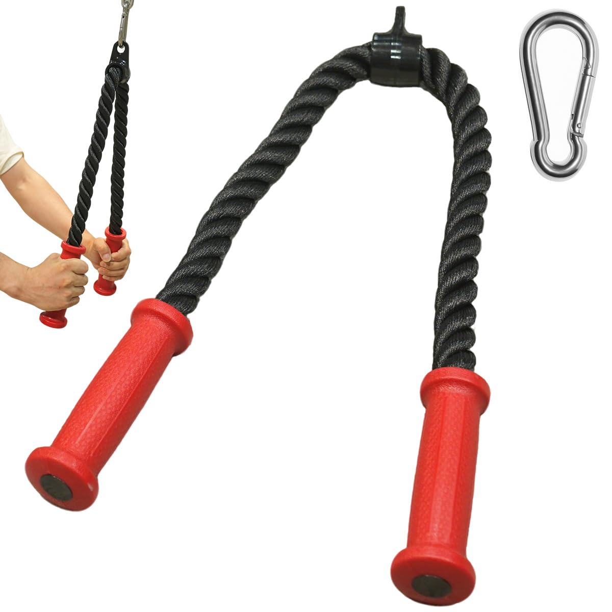 CYBEOE Ergonomic Tricep Rope, 27 Inch Red Grip Non-Slip Gym Rope Cable Attachment Wrist Relief Workout Rope Pull Down Attachment for Cable Machine (70cm)