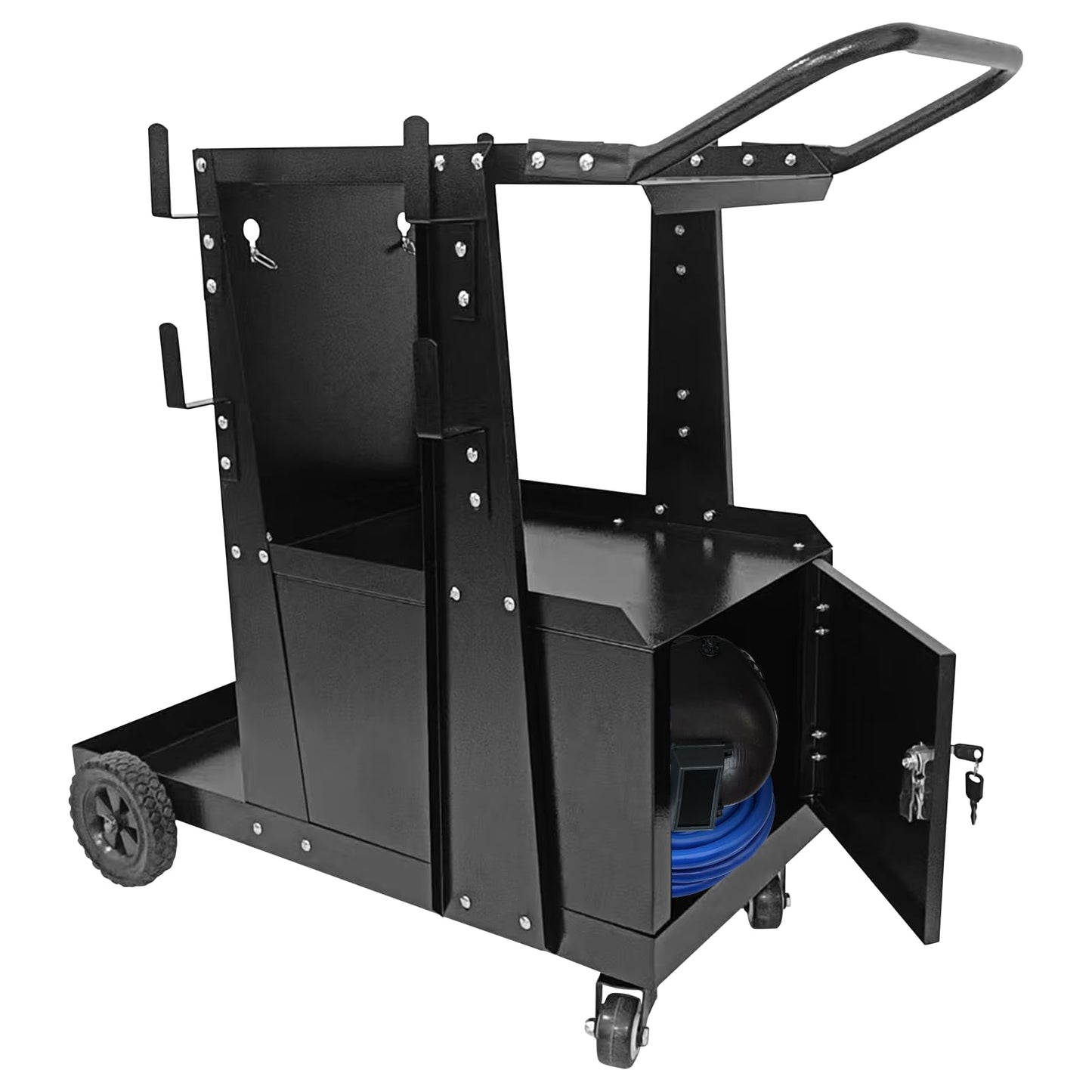 Welding Cart with Large Cabinet,Heavy Duty Rolling Welder Carts with 360 Swivel Wheels and Hooks for MIG MMA TIG Welding Machine and Plasma Cutter Tank