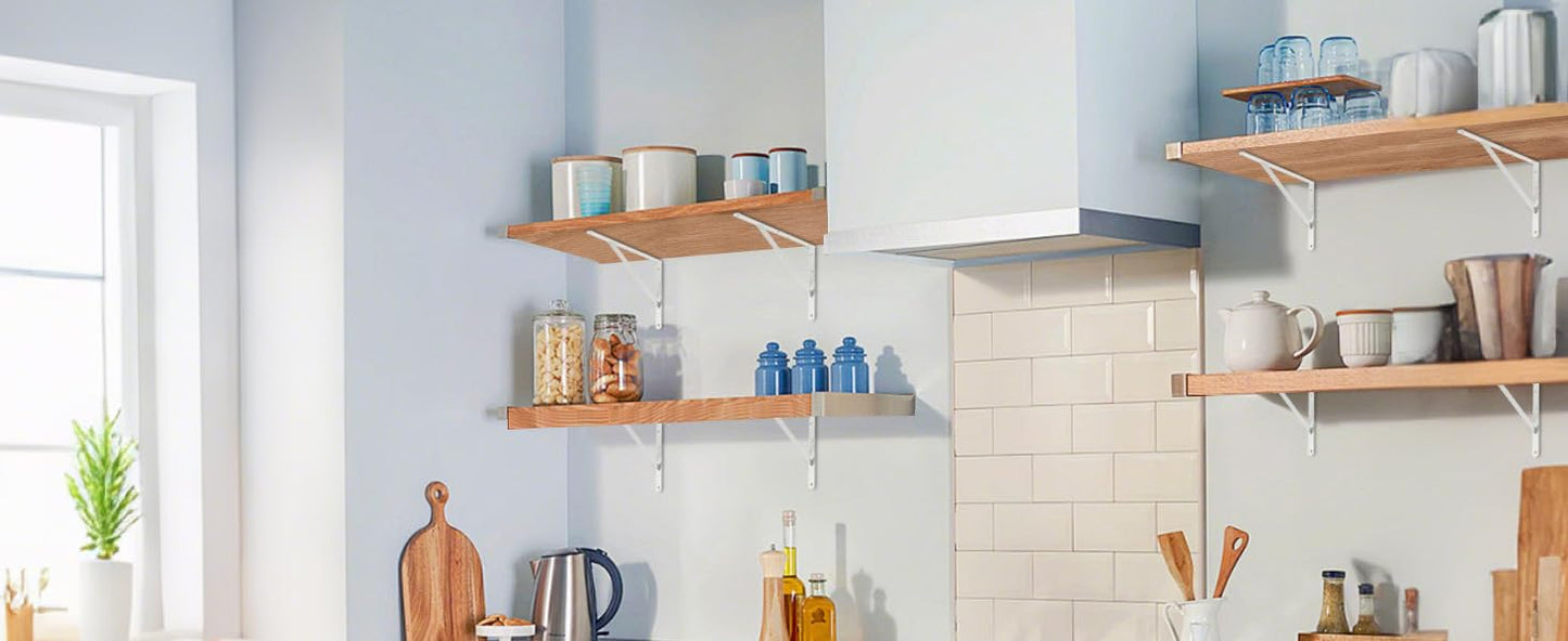 12 Pack L10 x H 8" White Heavy Duty Shelf Brackets with Screws Metal Shelf Brackets Shelf Support Angle Brackets for Shelves L Brackets Heavy Duty Floating Shelf