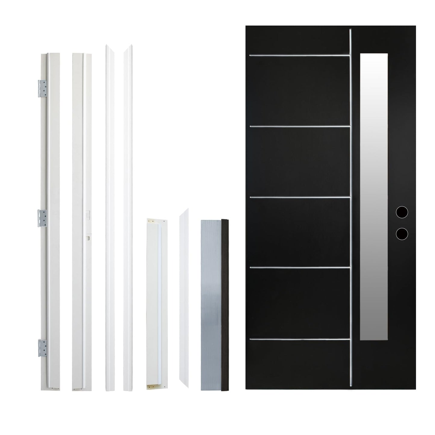 36'' x 80" Fiberglass Entry Door with 4-9/16" Width White Frame, Black Exterior Door with Frosted Glass, Modern Front Door with Brickmould, Left Hand Inswing