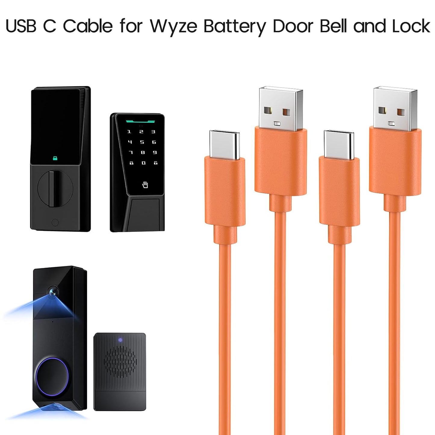 2-Pack 1.6ft 50cm weishan USB C Power Cable for Wyze Duo Cam Video Doorbell and Palm Lock - Short Round Charging Cord