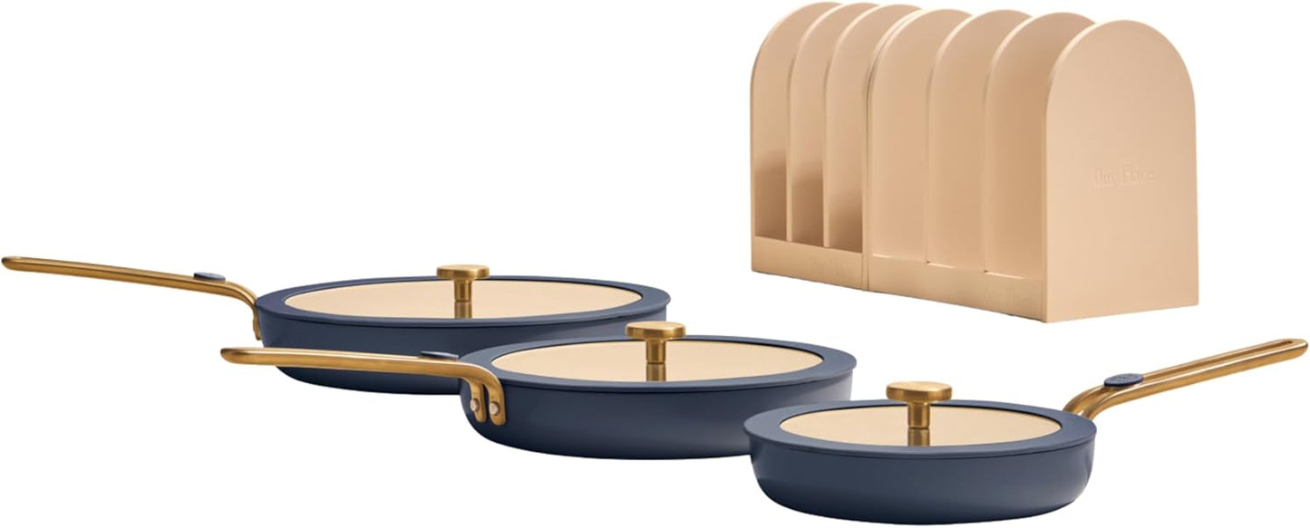 Our Place 8-Piece Cookware Set - Nontoxic Thermakind™ Nonstick Ceramic Fry Pans & Modular Rack | Oven Safe to 450°F, Blue Salt