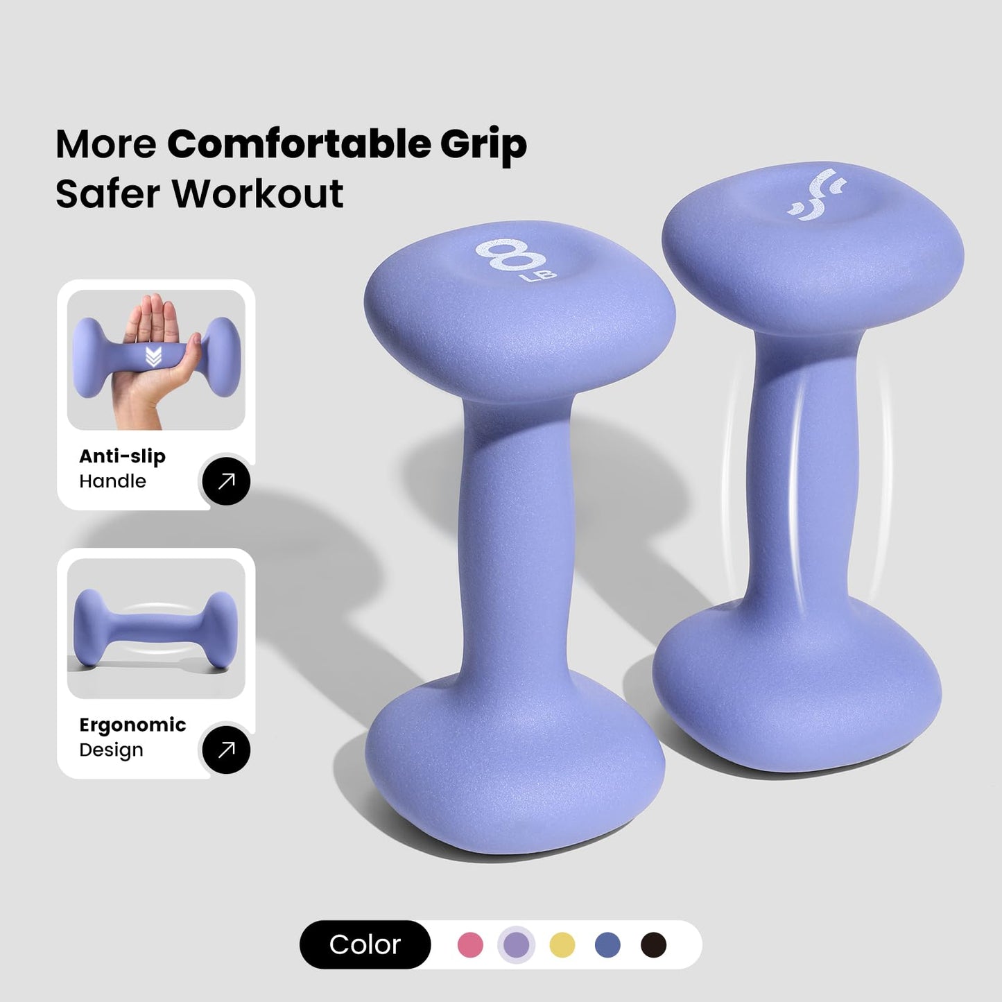 Sportneer Neoprene Dumbbells Set of 2, 2,3, 5, 8, 10lb Hand Weights for Women, Non-Slip Ergonomic Design, Anti-Roll Square Shape at home weights for women (Bright Cornflower, 8lb-pair)