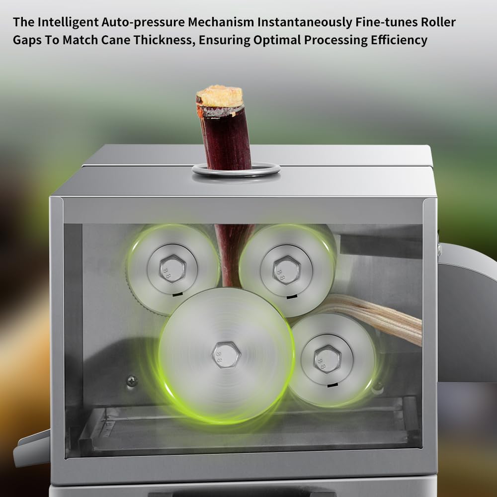 BOOROS Commercial Sugar Cane Juicer Machine 1100W Electric Sugar Cane Juicer 4-Rollers Sugar Cane Machine With 661 Lbs/h Working Efficiency for Restaurants,Hotels,Snack Bars,110V