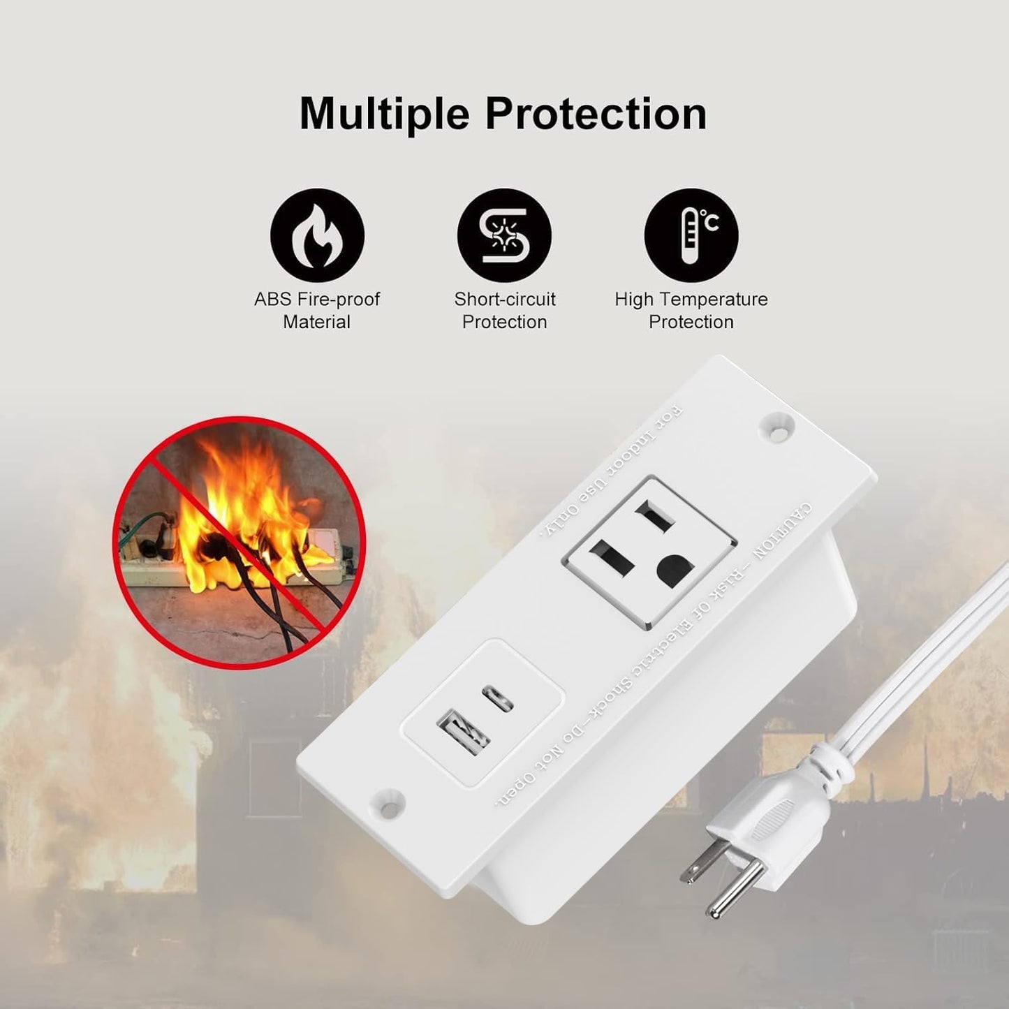 Geao Adapter 1500W Inset Small Recessed Power Strip with USB Electrical Outlet Extender Plug Extension Cord Hidden