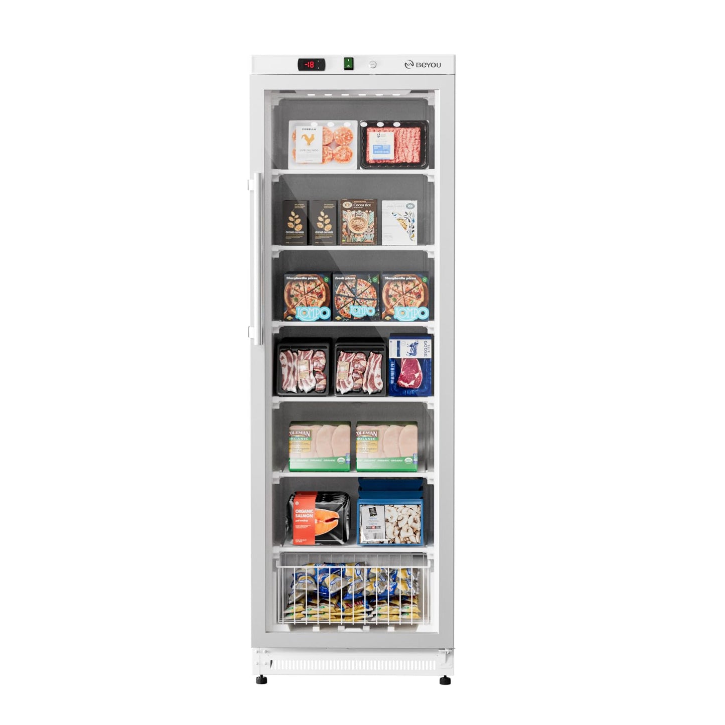 BEYOU Commercial Freezer Upright，10.7 Cu. ft. Reach-in Freezer with Single Glass Door