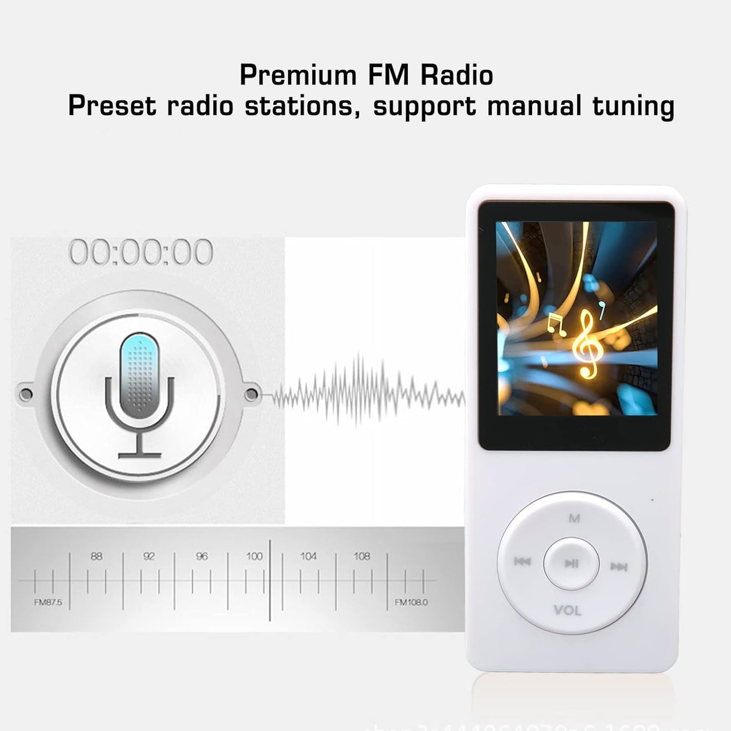 Zopsc MP3 MP4 8GB 64GB 30 Player, Memory Expandable, Hour Playback Lossless Sound, Lightweight Portable White