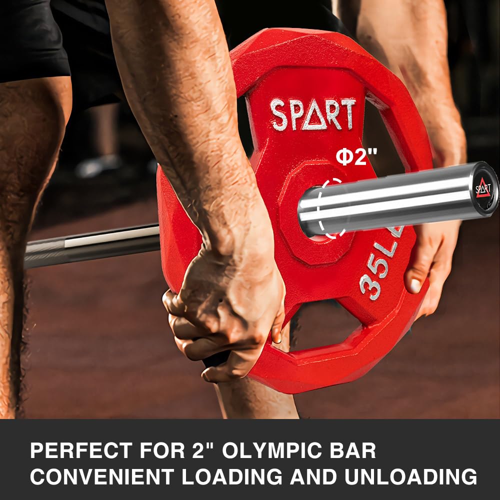 SPART Color Coded Weight Plate 105LB Combo Set, 2-Inch Cast Iron Metal Weight Plates for Barbell,Solid Cast Iron Olympic Weight Plates for Strength Training, Weightlifting, Crossfit