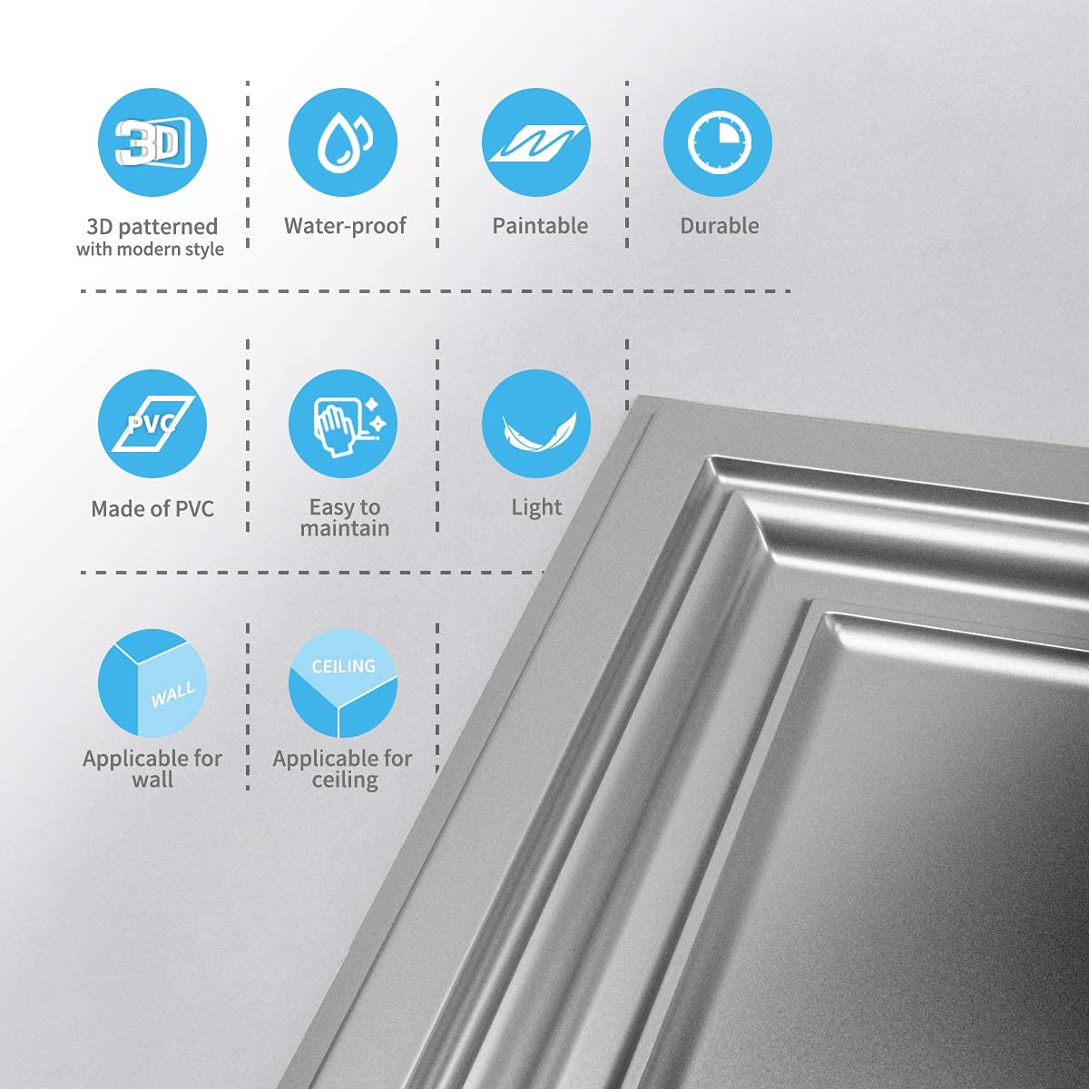Art3d PVC Ceiling Tiles, 2'x2' Plastic Sheet in Pure White (48-Pack, Multi-Pack)