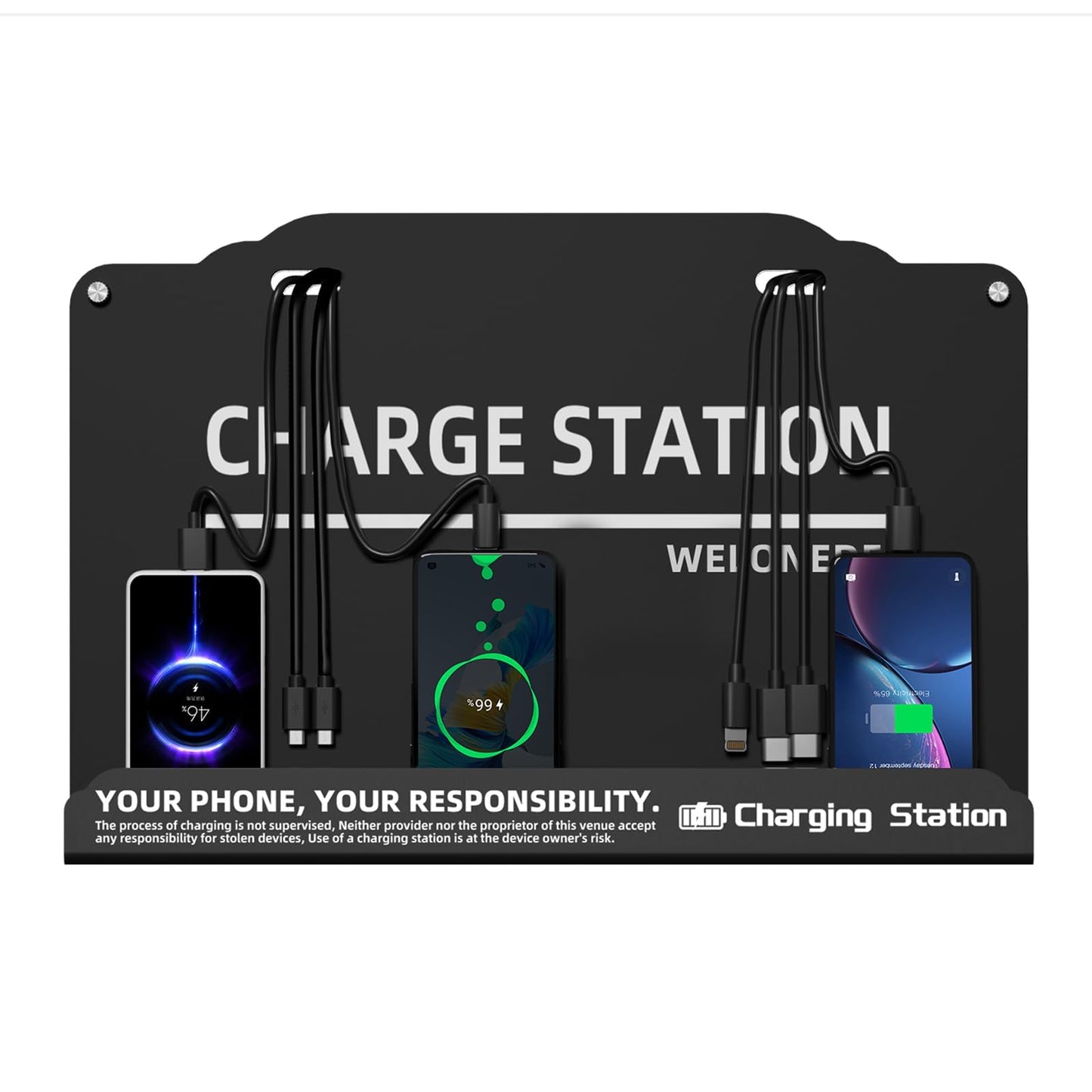 Wall Mounted Cell Phone Charging Station Mobile Phone Charging Station | Fast Charging 8 Device | Compatible with iphone ipad Smartphone Tablets Port | Great for Offices Hotel Hospital Airport (Black)