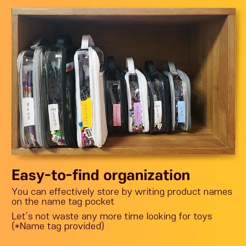 Holay PVC Zippered Blocks Set - 4 Pack Toy & Clay Storage Organizer Case | Large White with Name Tag Pocket