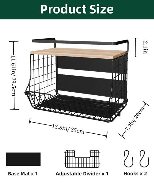 3-Tier Magnetic Shelf for Fridge with Divider & Bamboo Top, Fruit Basket Potato and Onion Storage Bins, Kitchen Large Container Magnetic Spice Rack for Refrigerator, Kitchen Counter, Fridge Organizer
