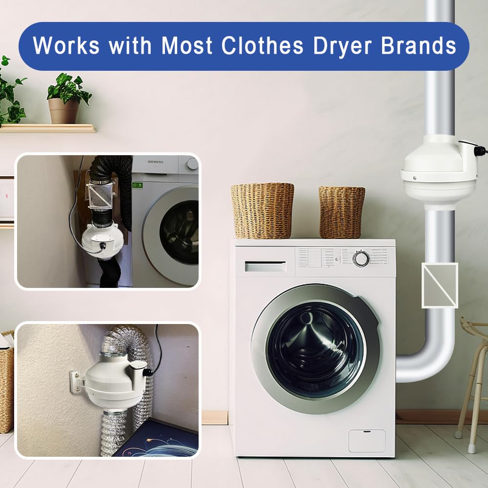 MIDCVFRUN Dryer Vent Booster Fan with Pressure Switch for Automatic Activation, 4" Inline Exhaust Fan 260CFM High Air Volume, Ultra-Quiet Anti-Clog Design Efficiently Reducing Drying Time
