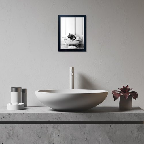 Funny Hippo in Bathtub Wall Art - Black and White Bathroom Decor | Framed Canvas Print