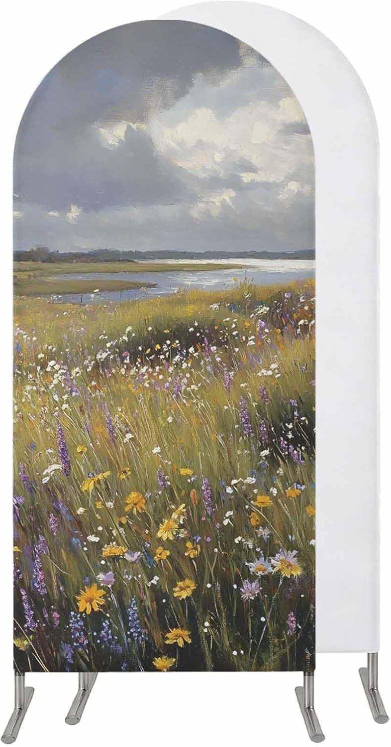 Jnbasdffb 6.6 Spring Floral Wedding Arch Cover, Stretchy Spandex Arch Backdrop Stand Covers FT, Modern Oil Painting