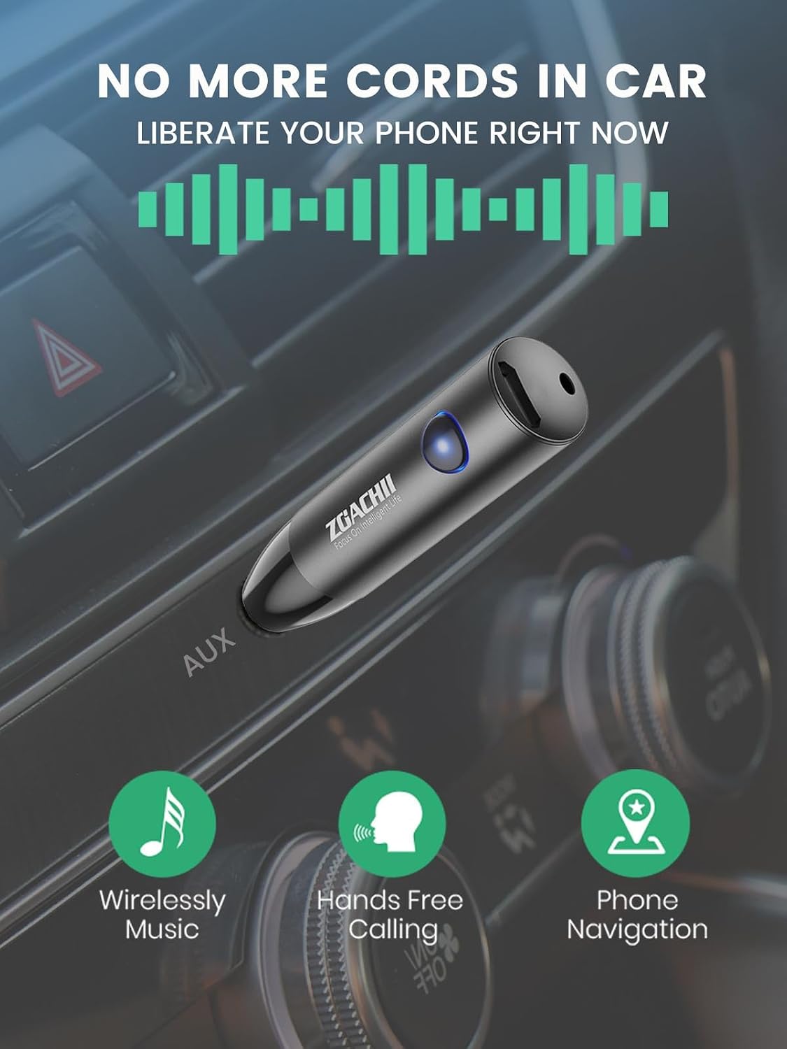 ZOACHII 5.0 3.5mm [1 Bluetooth Aux Adapter for Car, Wireless Bluetooth Audio Receiver with Jack for Vehicle Truck Home