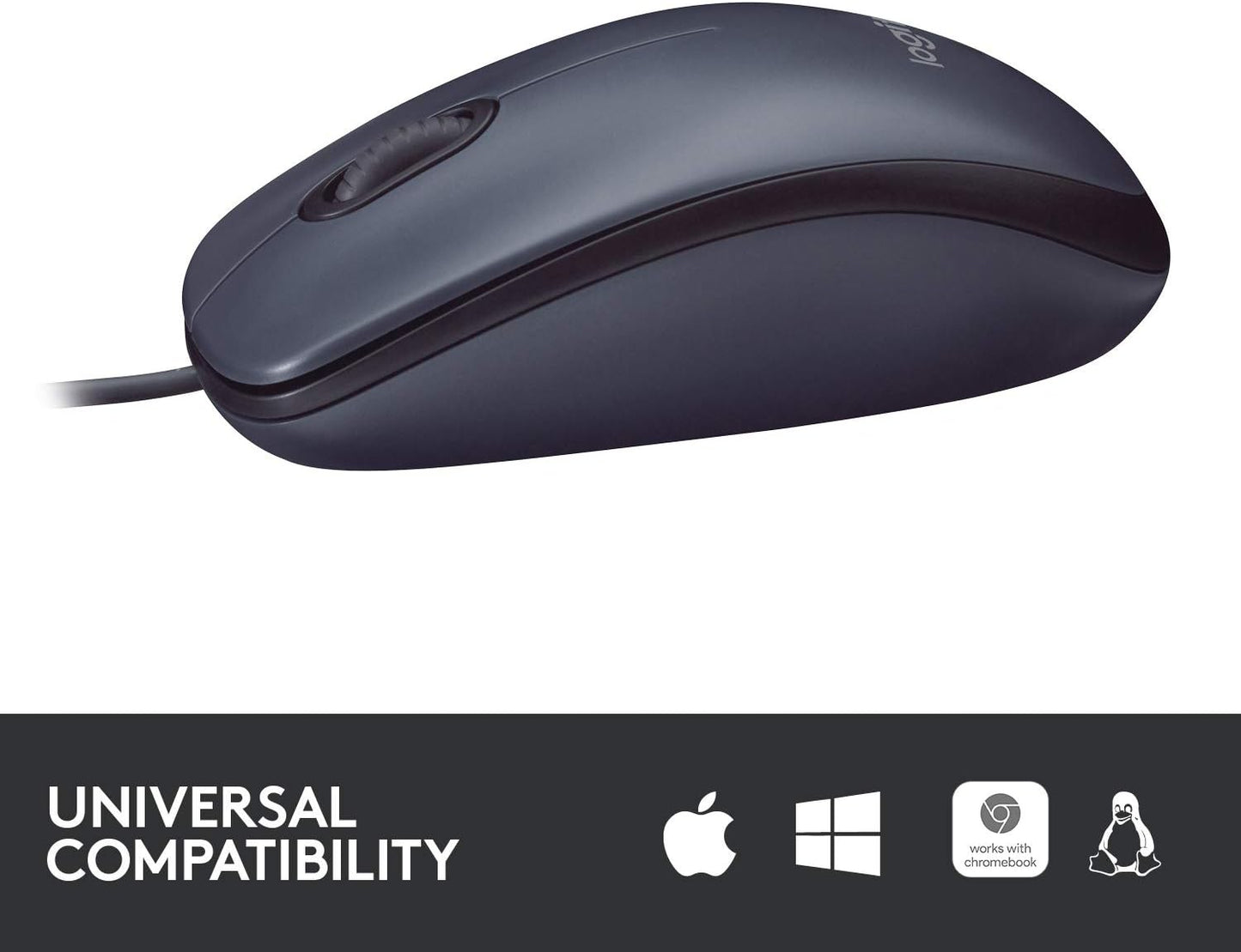 Logitech B100 USB Wired Mouse - Ambidextrous Black Design