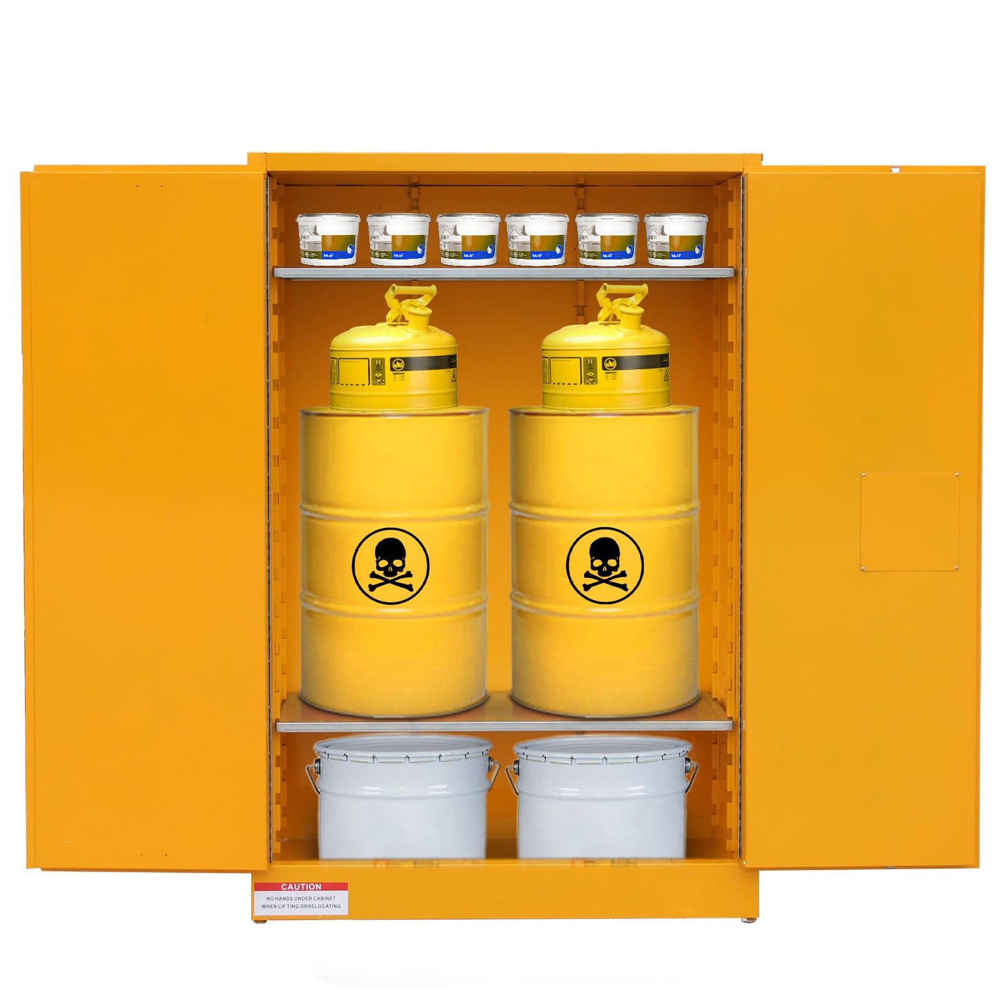 GarveeTech 45 Gallon Flammable Cabinet, 43" x 18" x 65" Galvanized Steel Safety Cabinet Fireproof Chemical Storage Cabinet with Double-Wall Steel, Lockable Manual-Close Doors for Lab Garage - Yellow