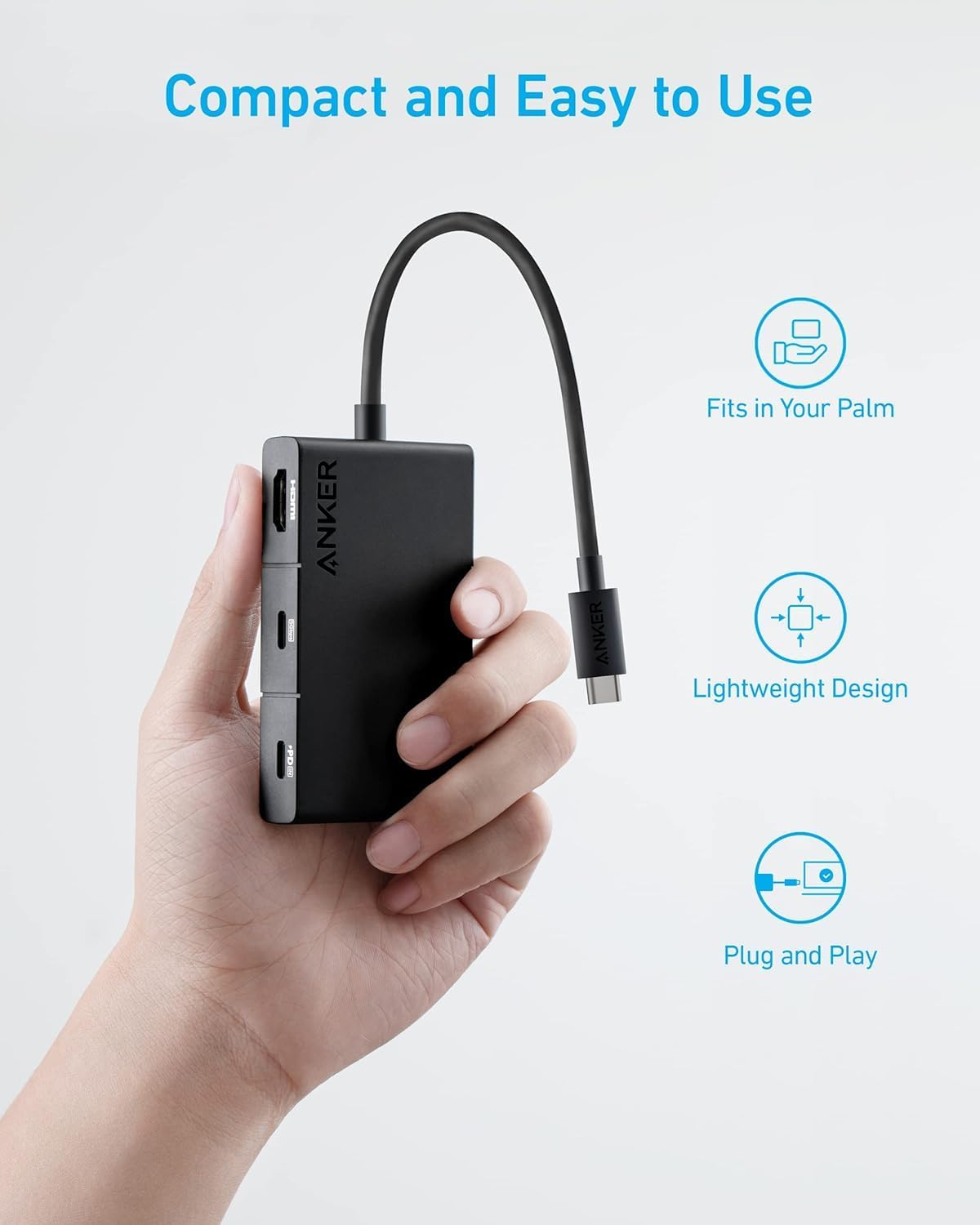 Anker 332 (5-in-1, 4K 4K 2 3.0 USB C Hub HDMI) Adapter Expand USB-C Laptop with HDMI, USB-A Ports, SD/TF Card Readers