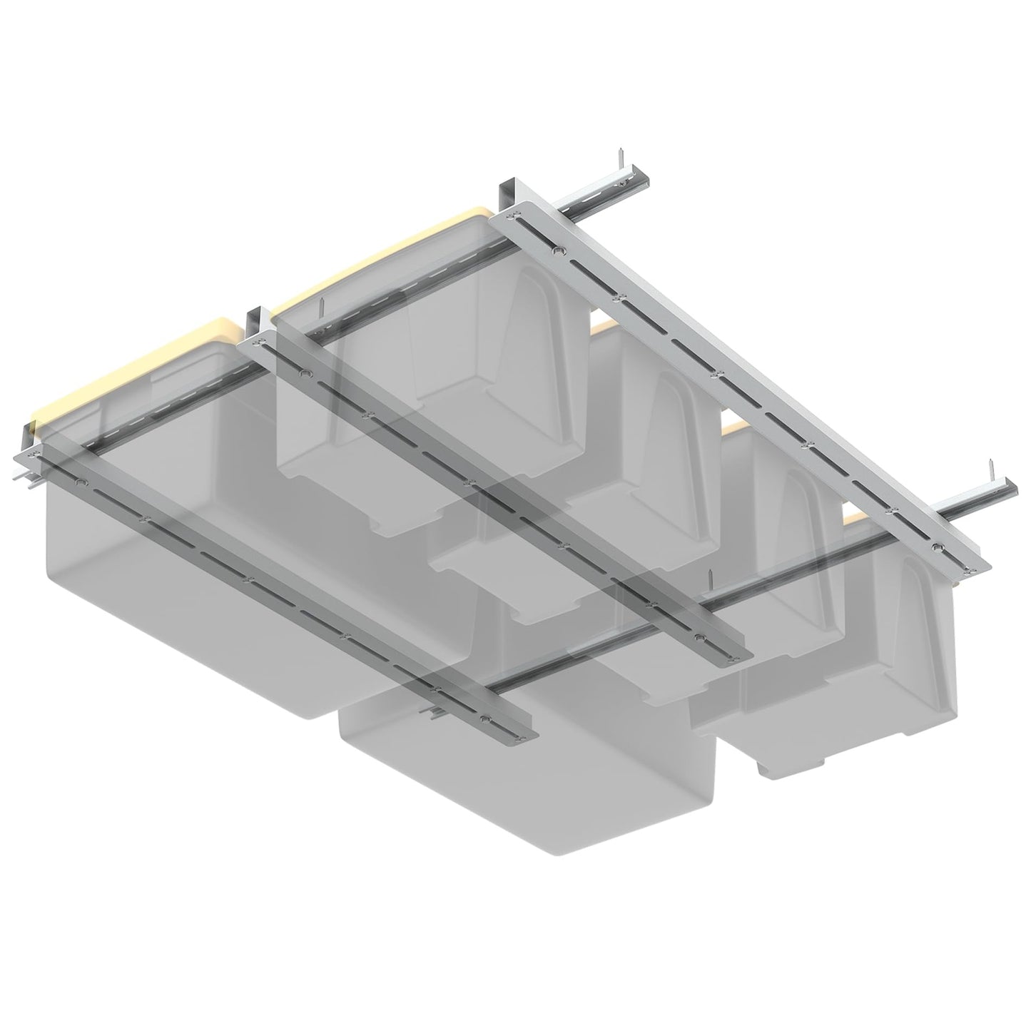 WALMANN Overhead Tote Storage Rail System, Garage Ceiling Bin Storage Rack Heavy Duty Adjustable Tote Slide Rails(White, Bins are not Included)