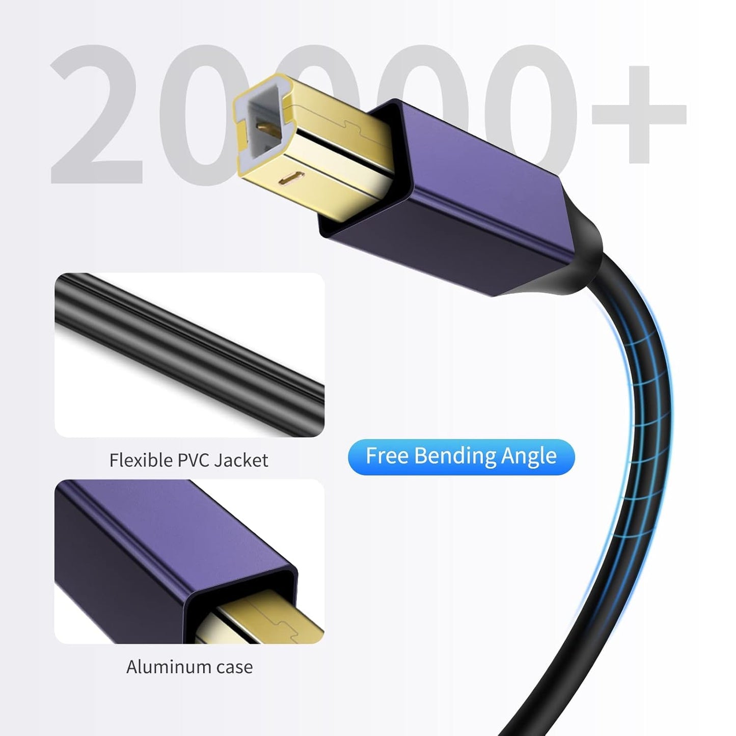 LDKCOK 40FT, USB B to USB C Printer Cable USB C MIDI Cable Compatible for MacBook Pro, HP, Epson, Canon, Brother