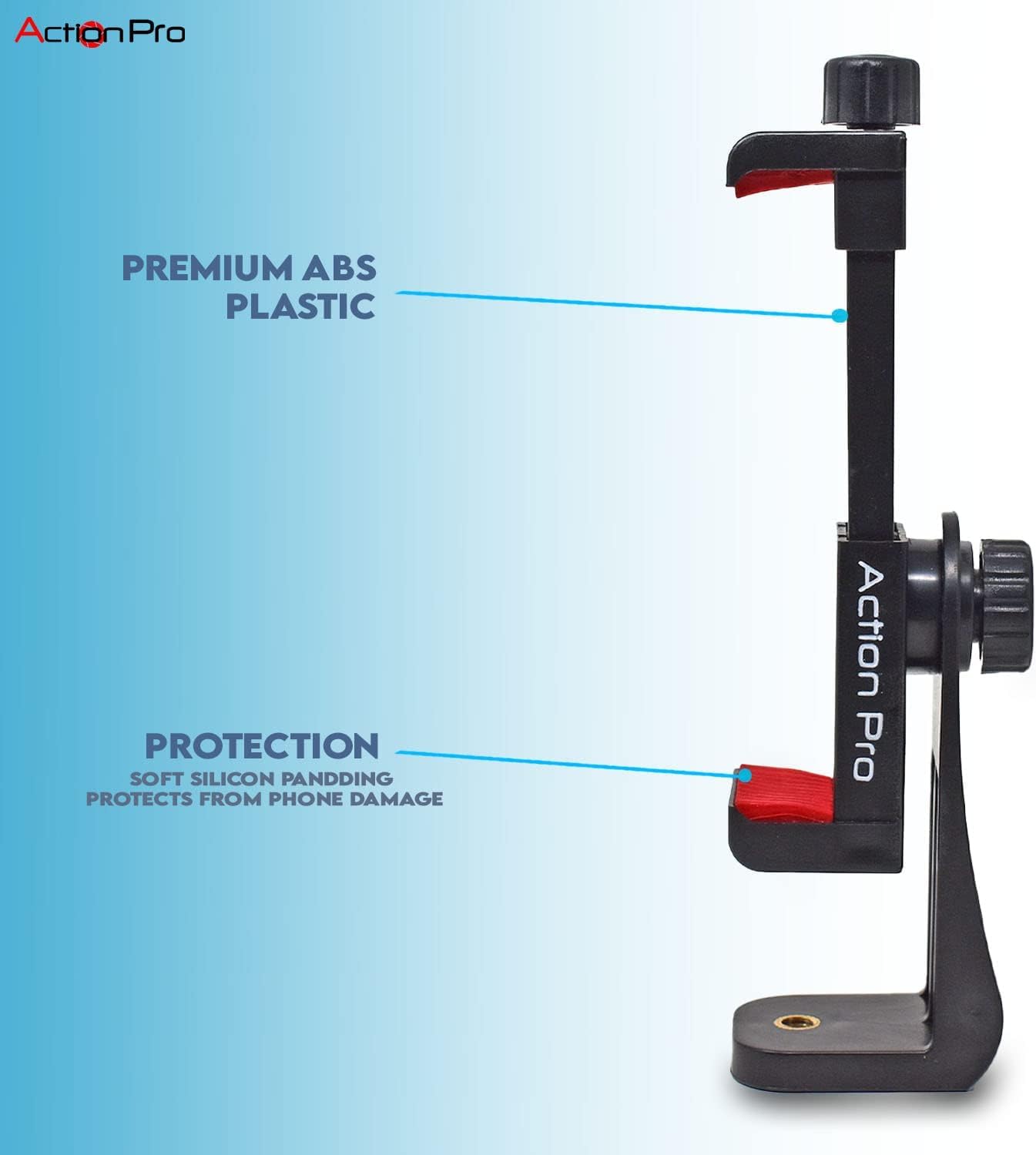 Action Pro 360 1/4 inch Phone Holder/Vertical and Horizontal Tripod Mount Adapter Rotatable Bracket with Screw