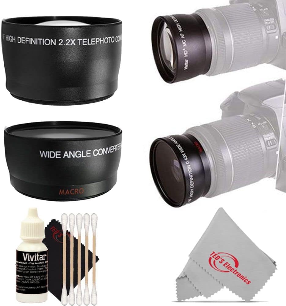 Teds Electronics 49MM 2X HD Multi-Coated Telephoto Lens + Wide Angle Lens + Accessory Kit (Import Model)
