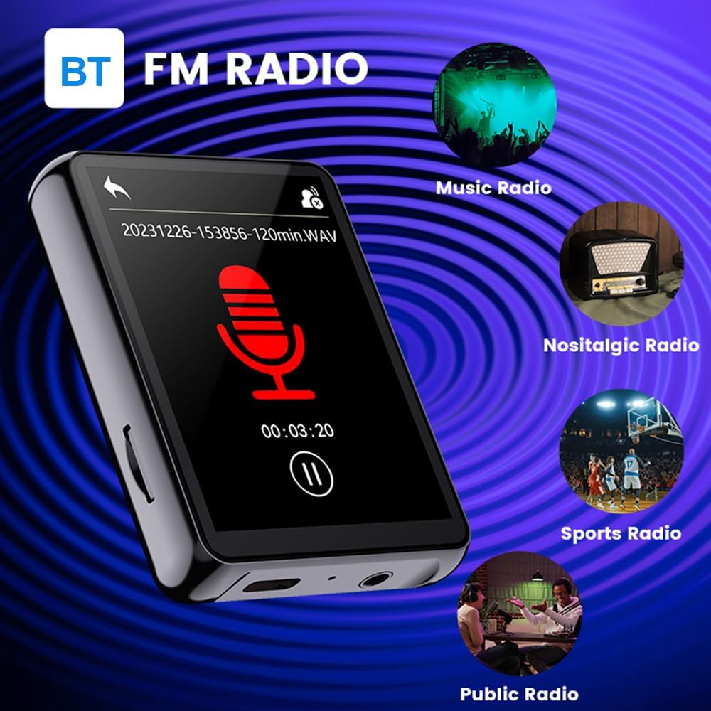 Dpofirs MP3 2.4" 8GB 128GB 5.0, MP3 (16GB) Bluetooth Player with Touchscreen | HD Display, to Storage, BT Supports FLAC