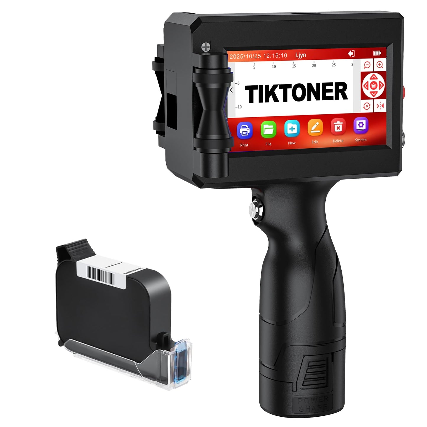 TIKTONER Handheld Inkjet Printer Printing Height 0.08-0.5Inch Handheld Printer Gun for Batch Code Date Time Lot Number Print on Many Materials, Inkjet Coder with 42ml Black Fast Dry Ink Cartridge