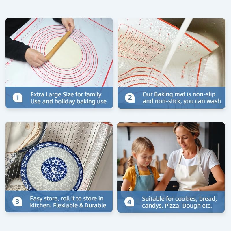 Silicone Baking Mat by Extra Large | Non-Stick, Heat-Resistant Dough Roller – 31.5'' x 24'' Easy Clean