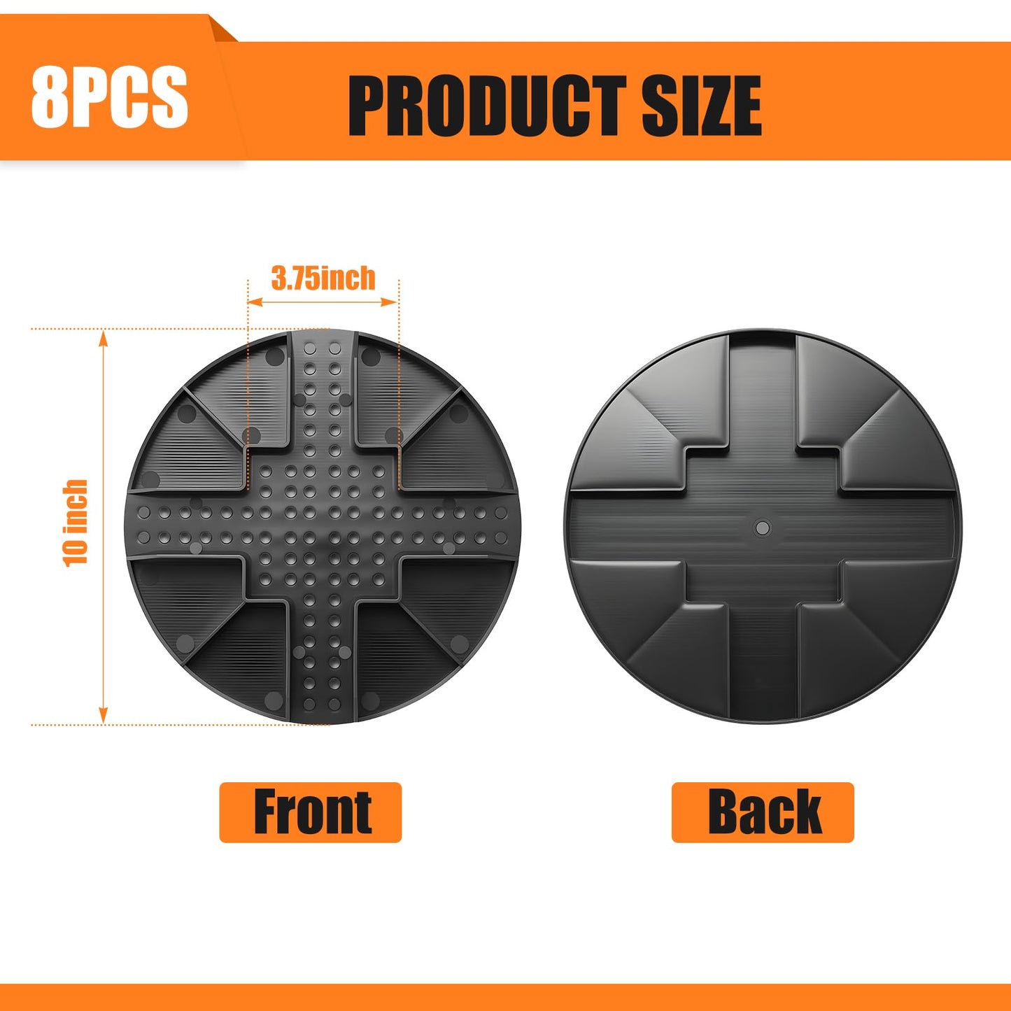 SiliFine 8 Pack 10inch Original Round Heavy Duty Deck Block Foundation Support Base Durable Plastic Deck Support Pedestal Floating Shed Platform Base for Piers, Decks, Post and Beam Construction