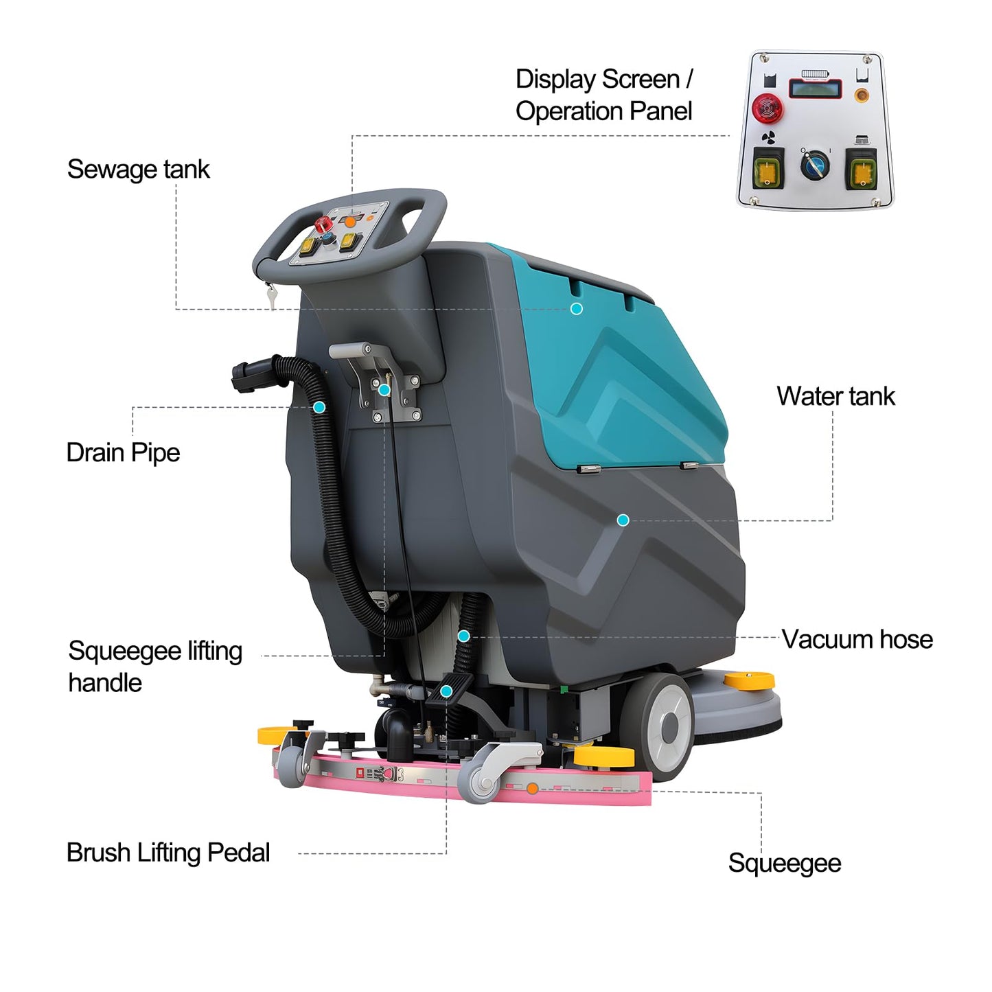 Walk-Behind Commercial Floor Scrubber Polisher Dryer Machine, Cleaning Width 22", Suction Width 31.5", 18.5-gal Sewage Tank, 32000 Sqft/h, Complete Set of Parts, for Hardwood, Tile & Hard Floors