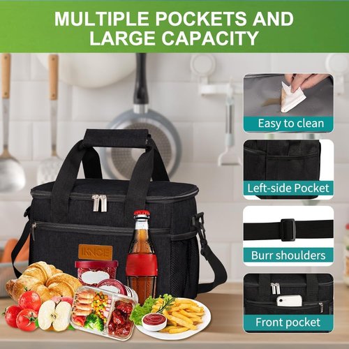 Iknoe Insulated Lunch Bag - Foldable 8.5L Cooler for Men & Women | Leakproof Thermal Design, Black