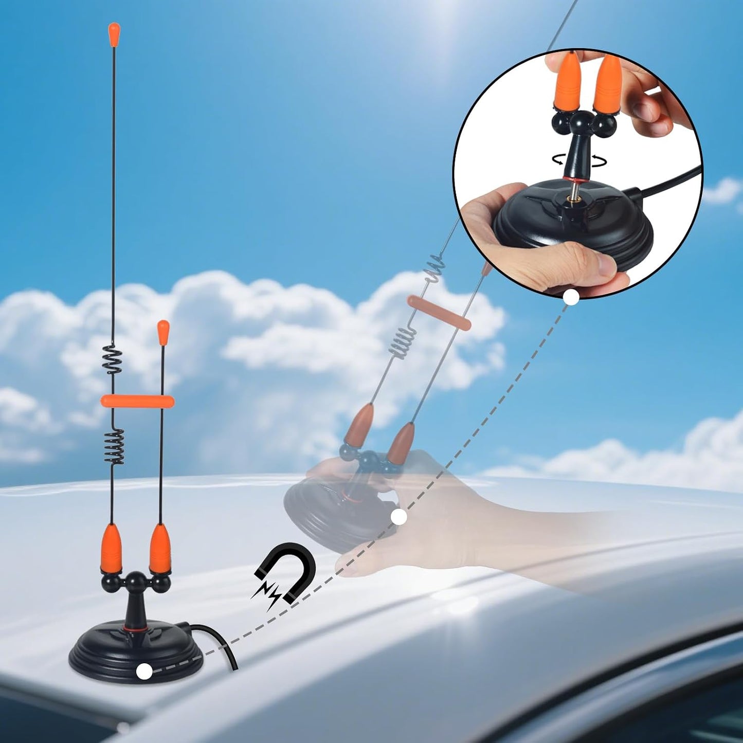 YNIBST 2m/70cm W/3.5-inch 13ft. RG-58 PL259 Dual Band Vehicle Car Mobile Antenna Magnetic Mount Connector, for BTECH