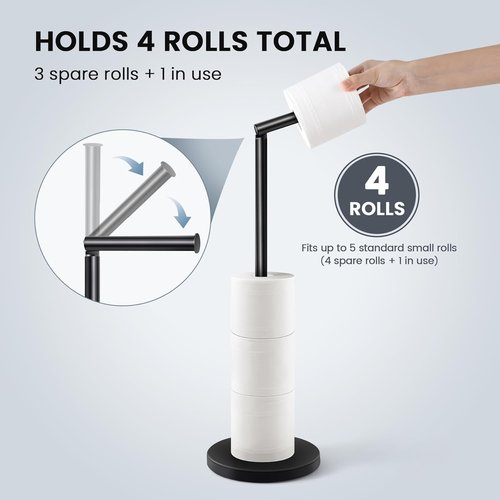 Cesun Toilet Paper Holder - Free Standing Matte Black Design with Heavy Weighted Base | Stainless Steel Storage