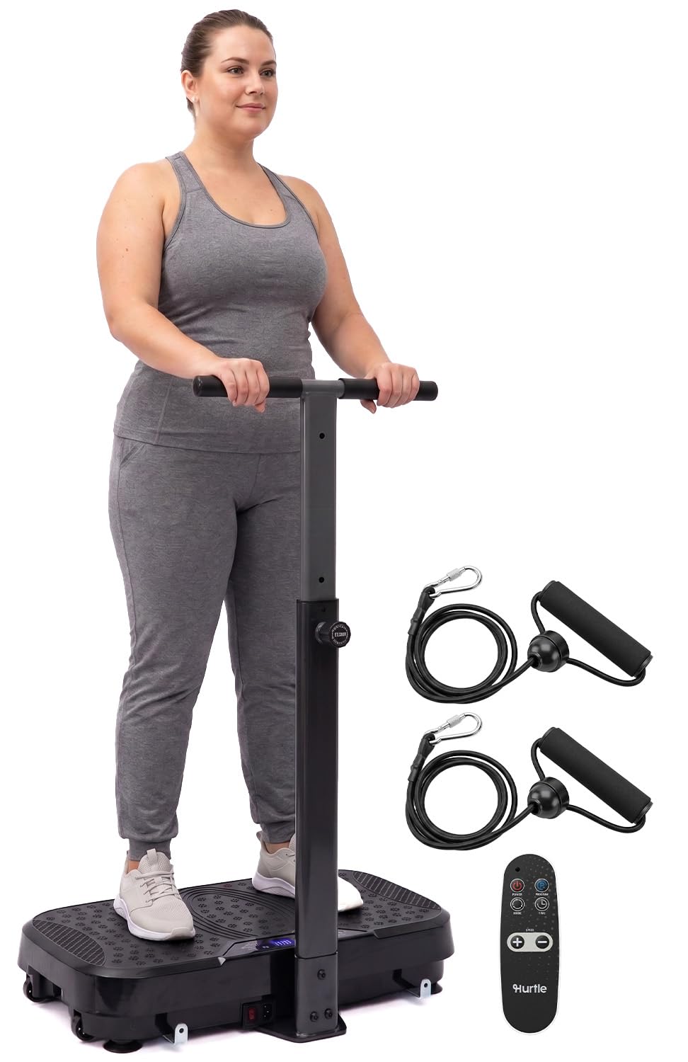 Hurtle Vibration Plate Exercise Machine with Handlebar, Vibration Plate with Handles for Low-Impact Home Fitness, 1-99 Speed Levels, 10 Preset Programs, Remote Control, Quiet Workout Platform, Black